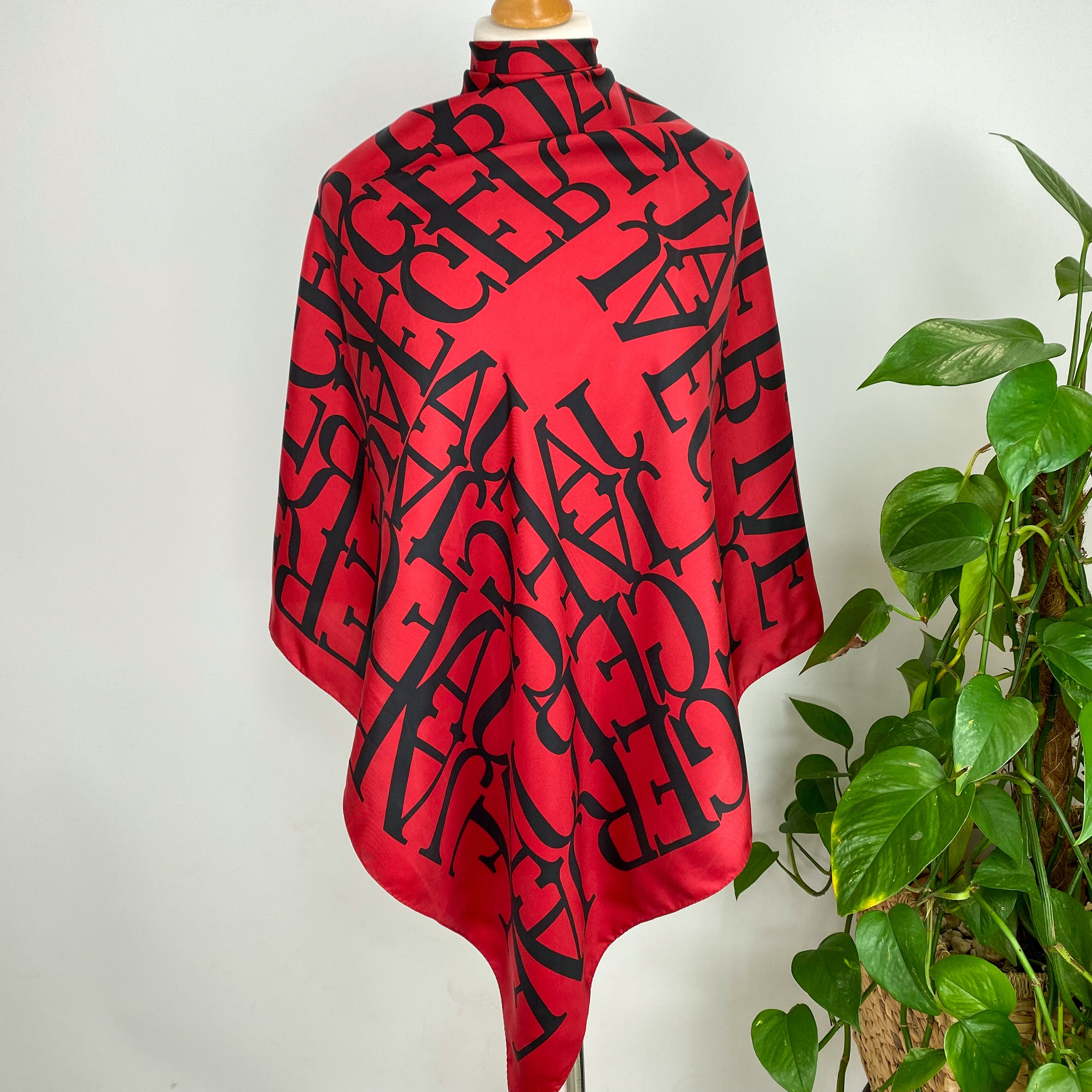 Jaeger Deep Red Logo Silk Scarf