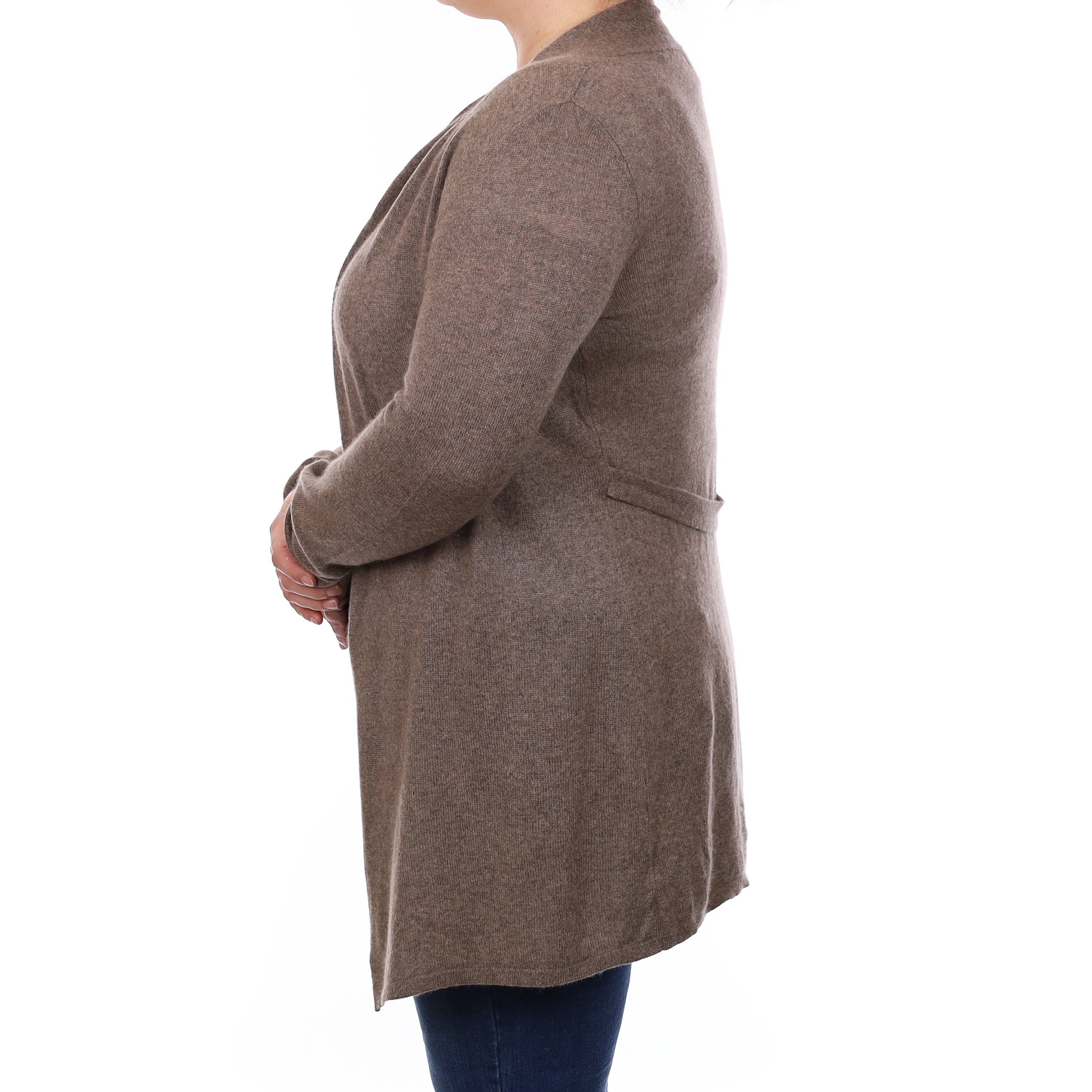 Italian Taupe Brown Cashmere Edge to Edge Cardigan Large