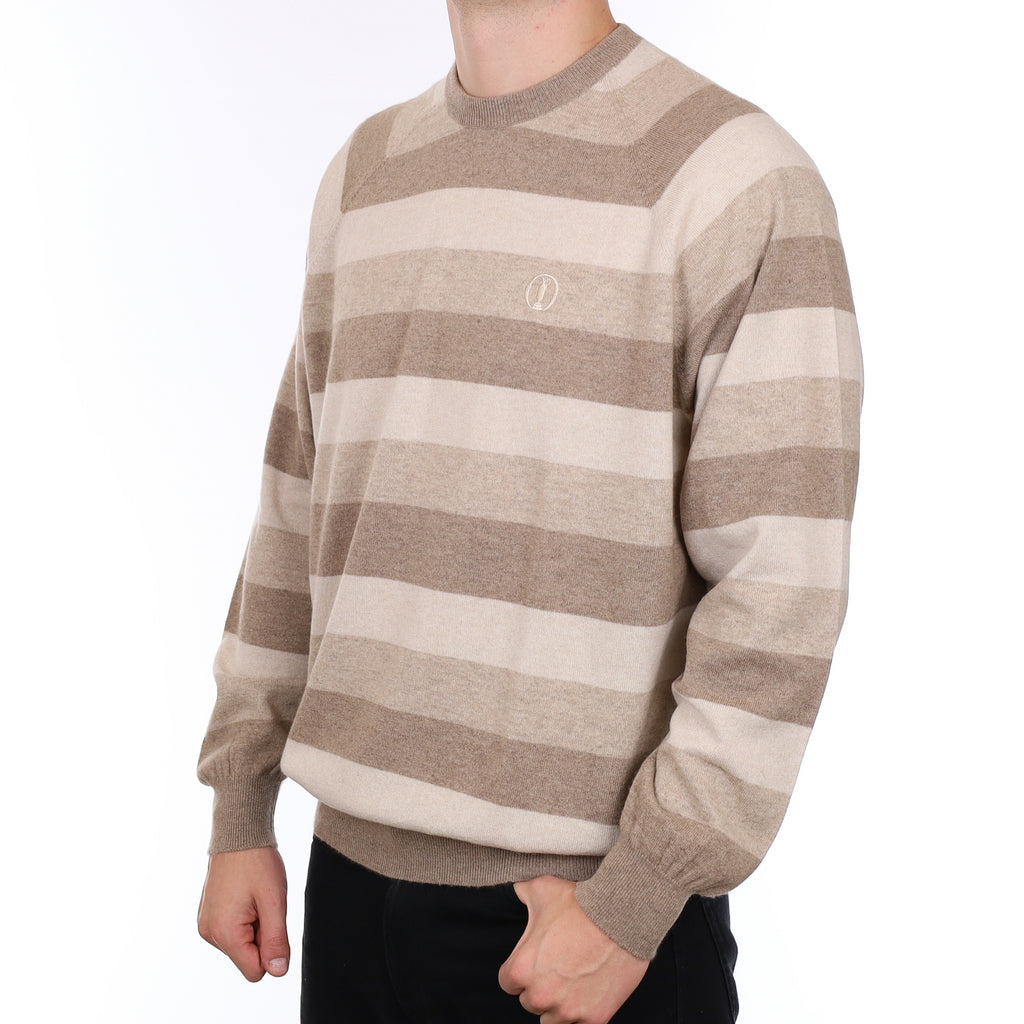 Men’s Brand New Scottish Hawico Golf Fawn Stripe Cashmere Crew Neck Jumper XXXL