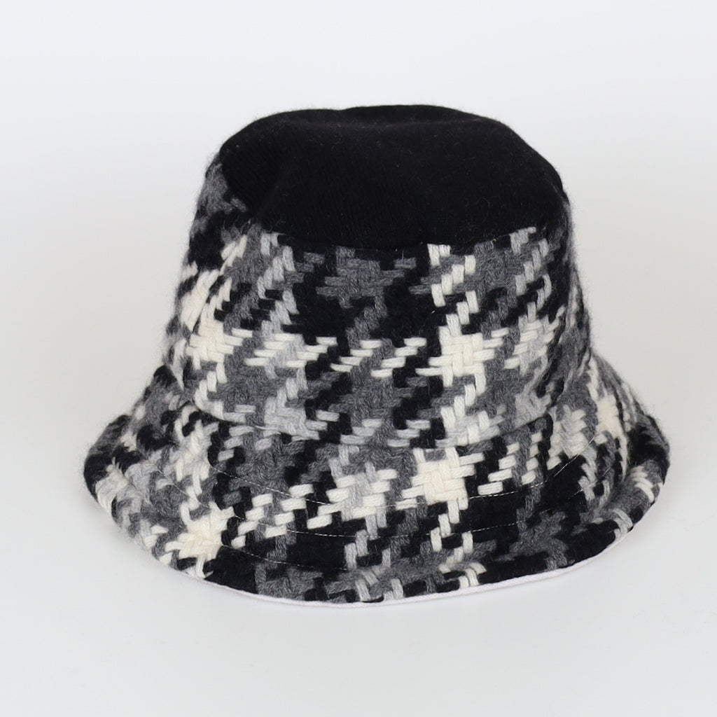 Grey Textured Knit Reversible Cashmere Bucket Hat Medium
