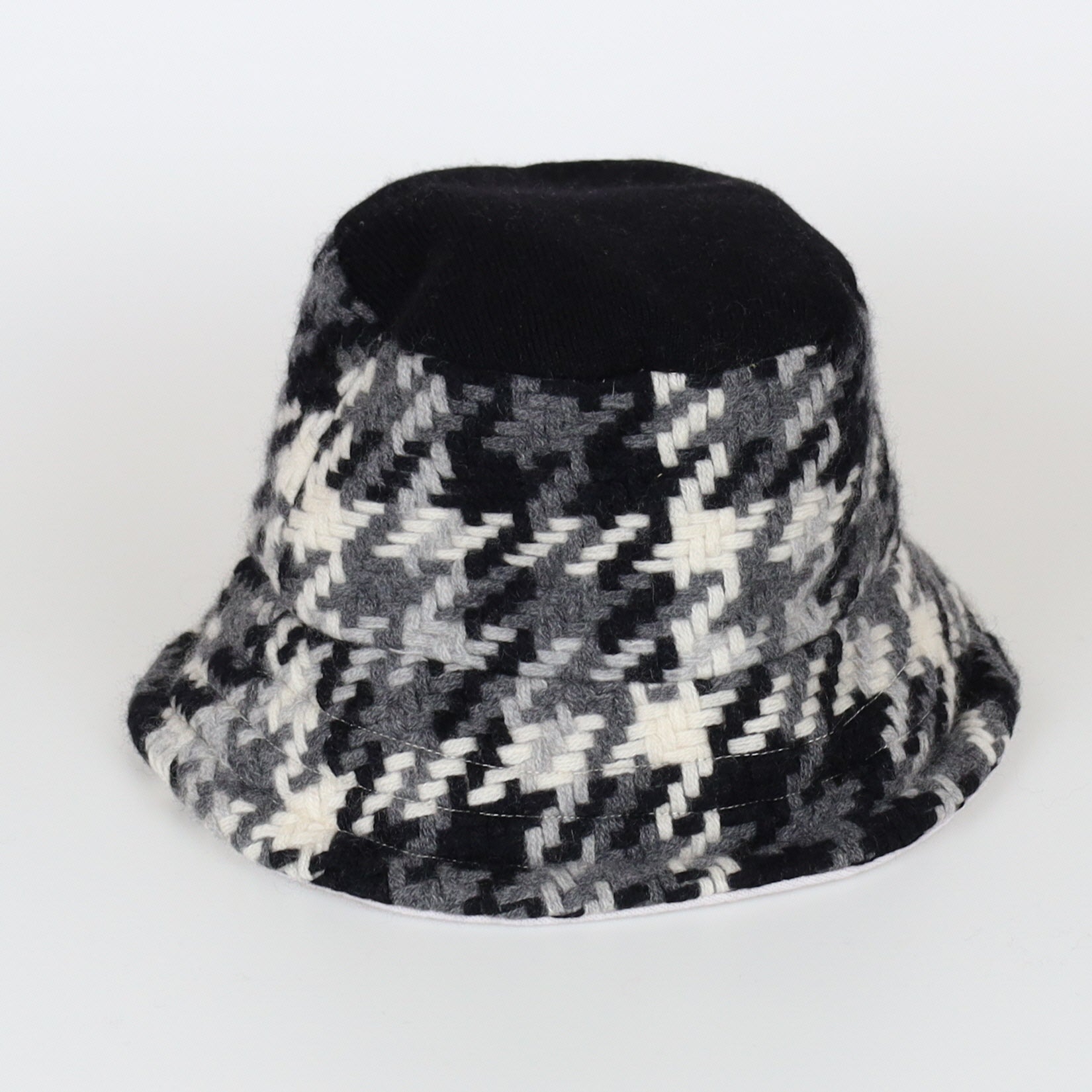 Grey Textured Knit Reversible Cashmere Bucket Hat Medium