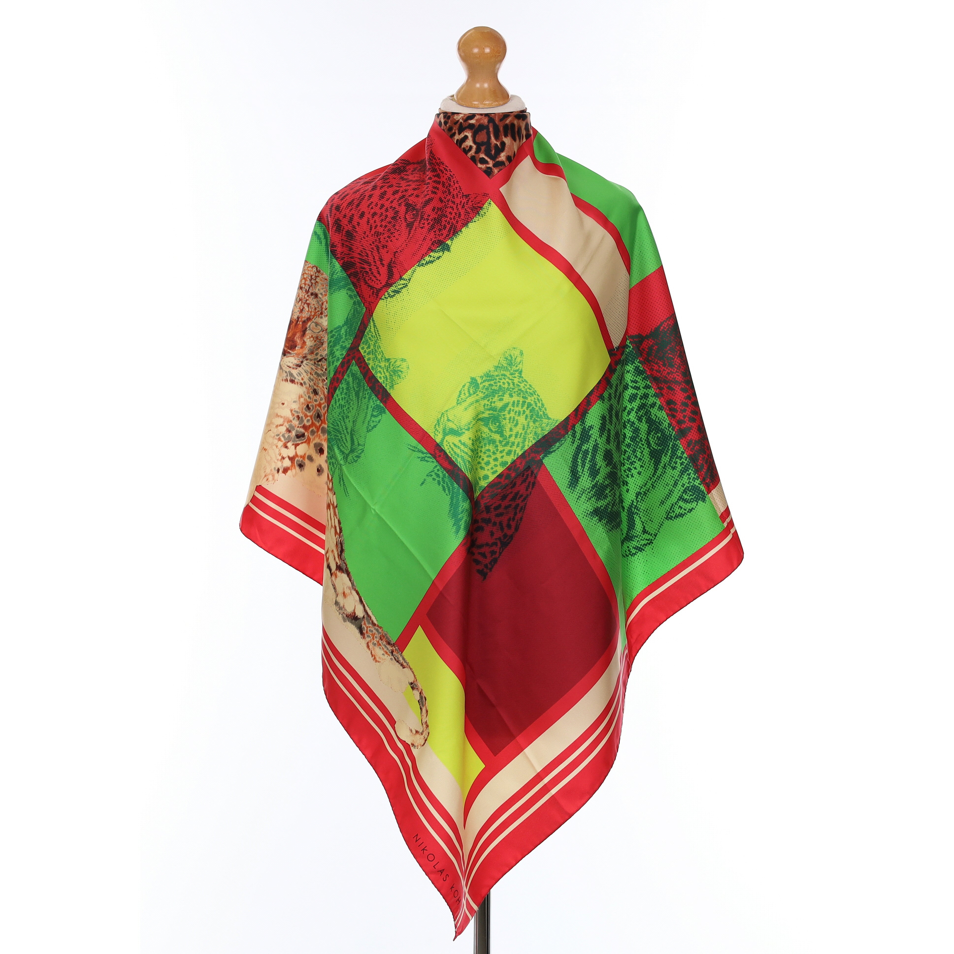 Brand New Nikolas Kohl Colourful Abstract Leopard Silk Scarf