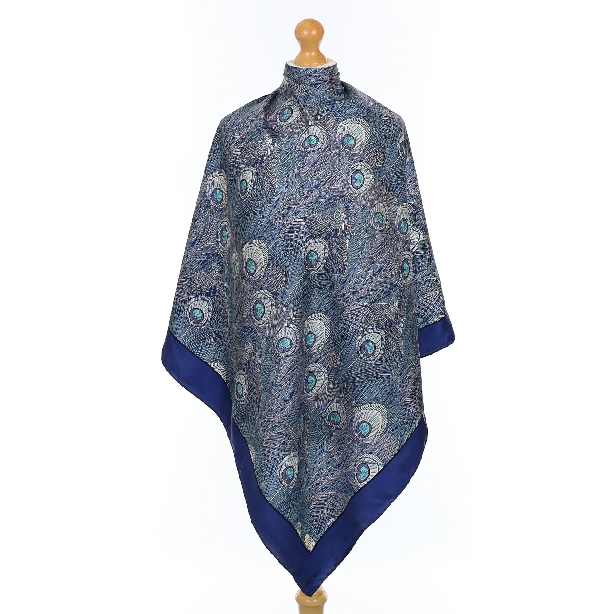 Liberty Blue Peacock Feather Silk Scarf