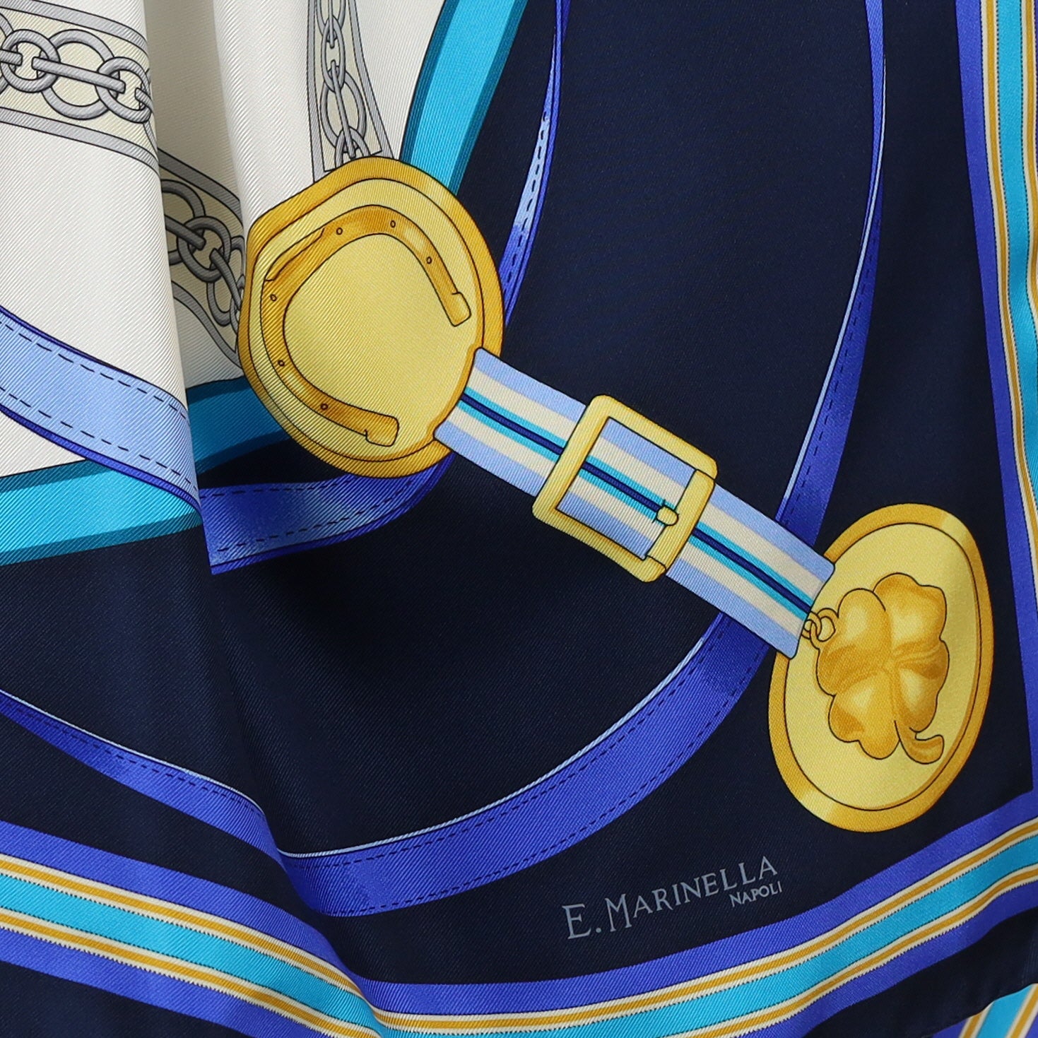 Brand New E.Marinella Blue Toned Designer Silk Scarf