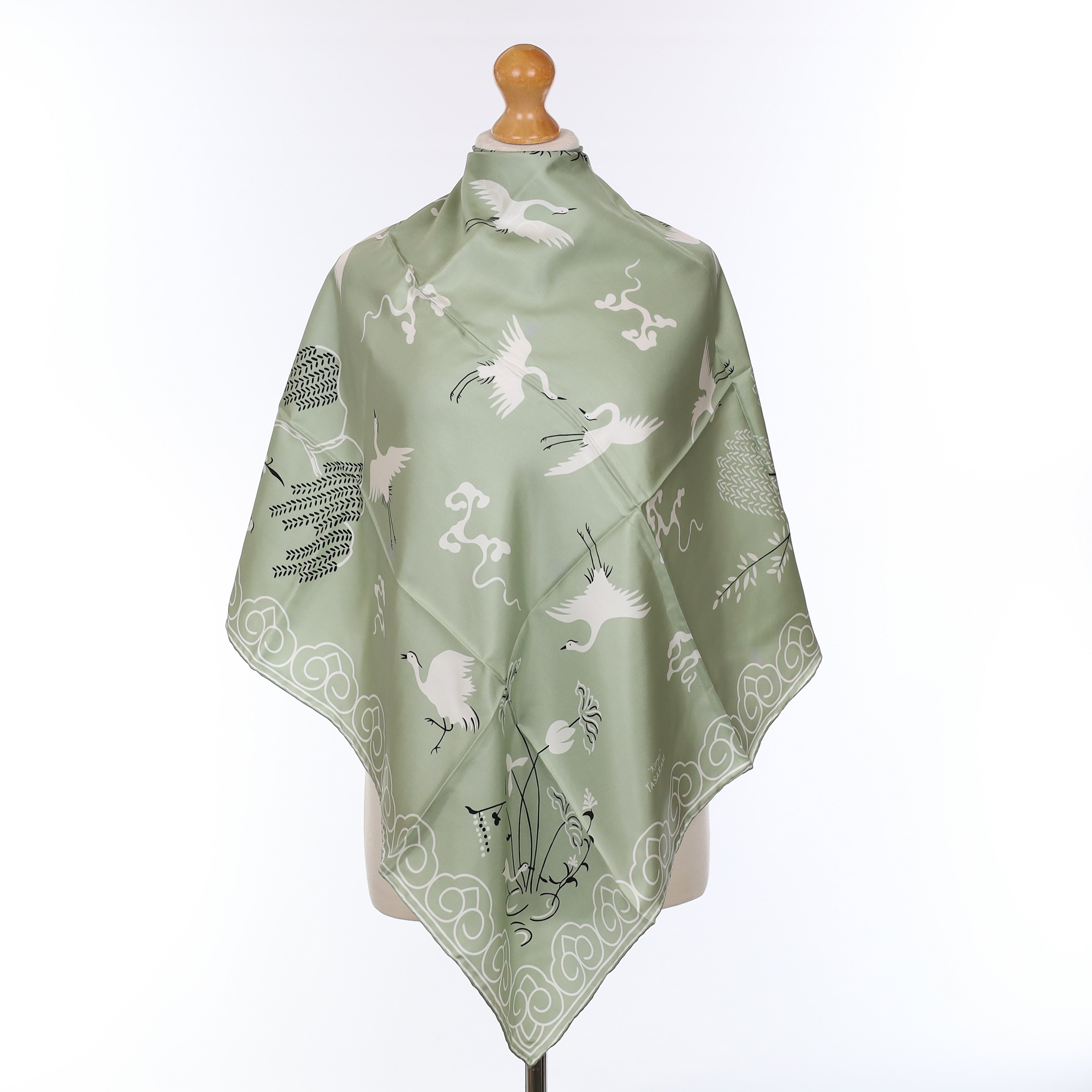 Brand New Sage Green Asian Inspired Silk Scarf