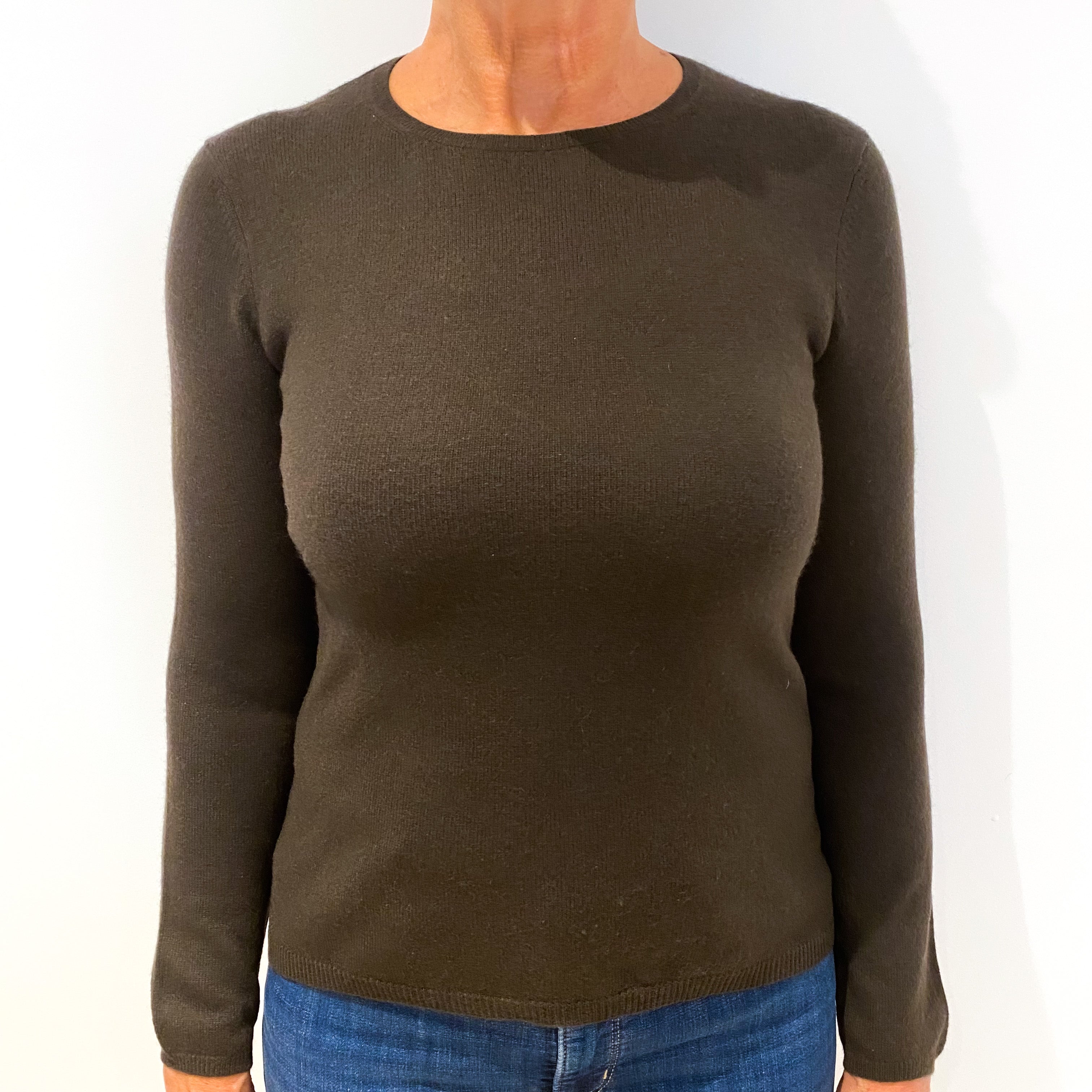 Chocolate Brown Cashmere Crew Neck Jumper Medium