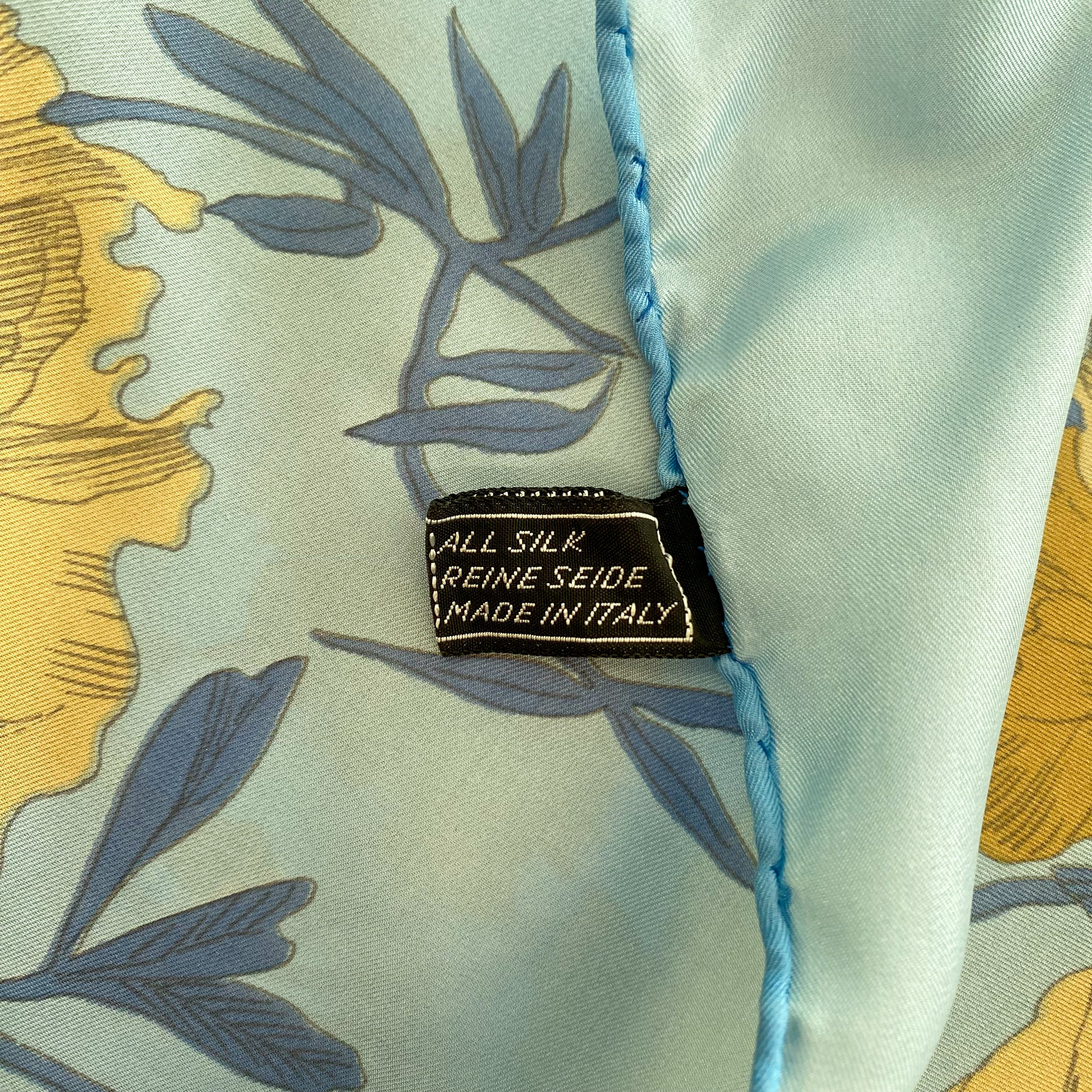 Blue and Yellow Floral Vintage Silk Scarf
