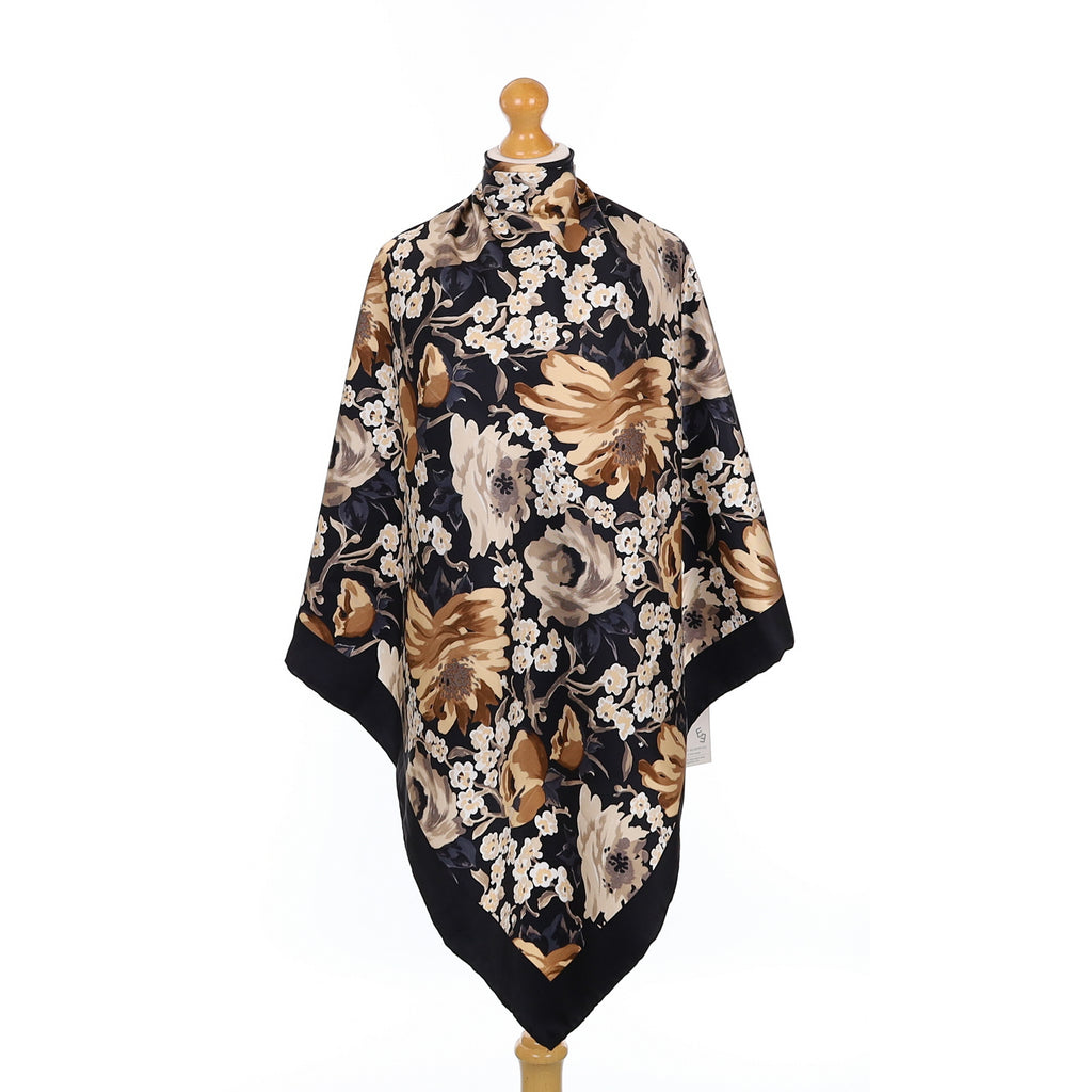 Brand New English Eccentrics Black Floral Silk Scarf
