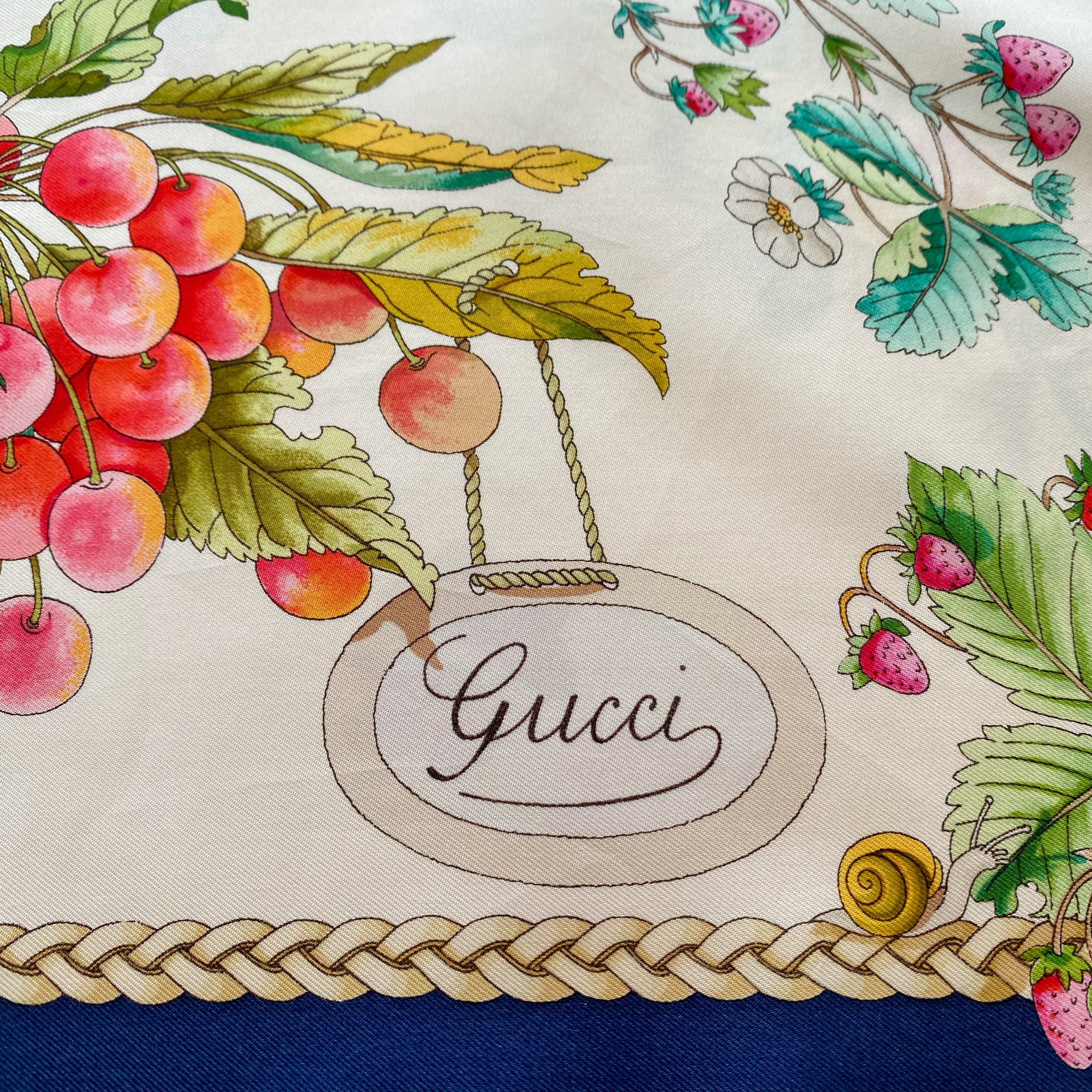 Gucci Designer Garden Fruits Vintage Silk Scarf
