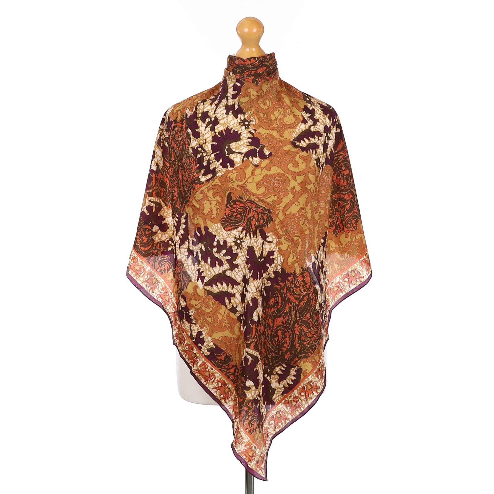 Boxed Brown Patterned Silk Scarf