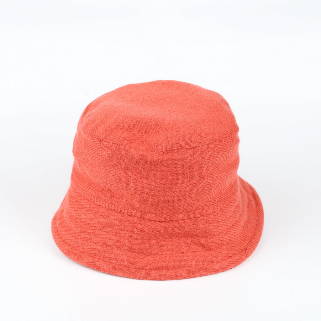 Pumpkin Orange and Red Reversible Cashmere Bucket Hat Medium