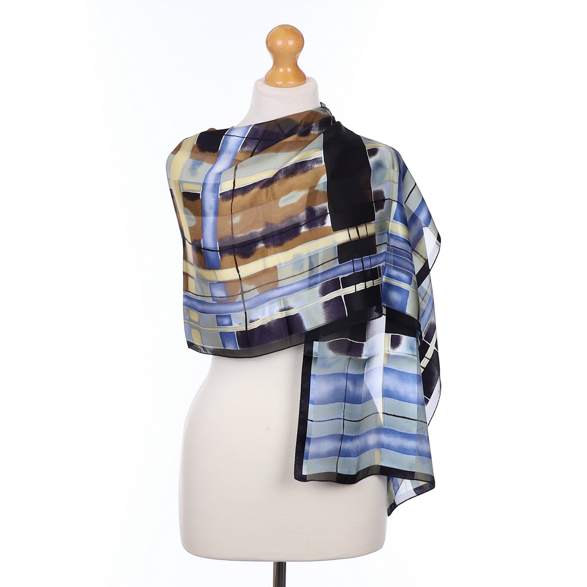 Brand New Jammers & Leufgen Blue Patterned Silk Scarf
