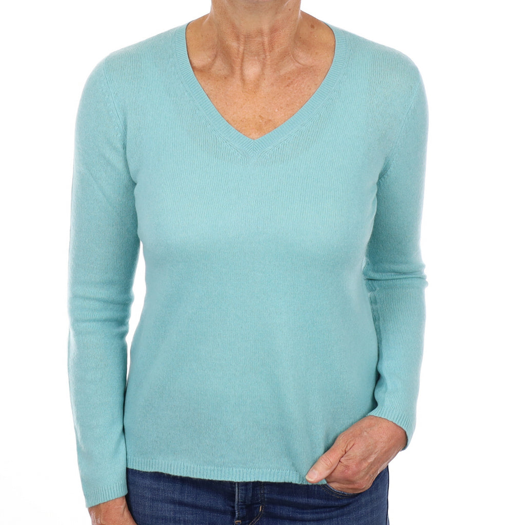 Aquamarine Cashmere V Neck Jumper Medium