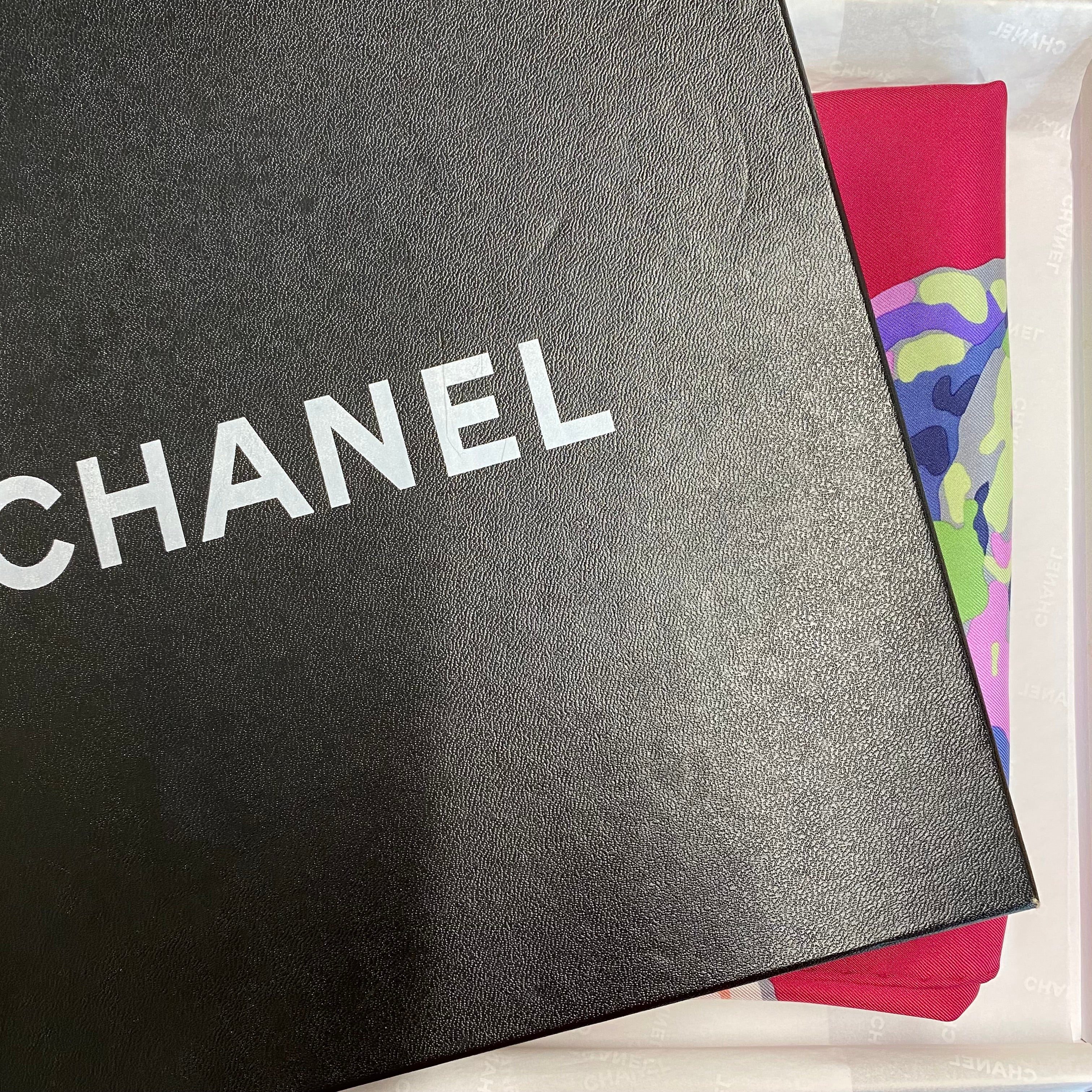 Immaculate Boxed Chanel Floral Designer Silk Scarf