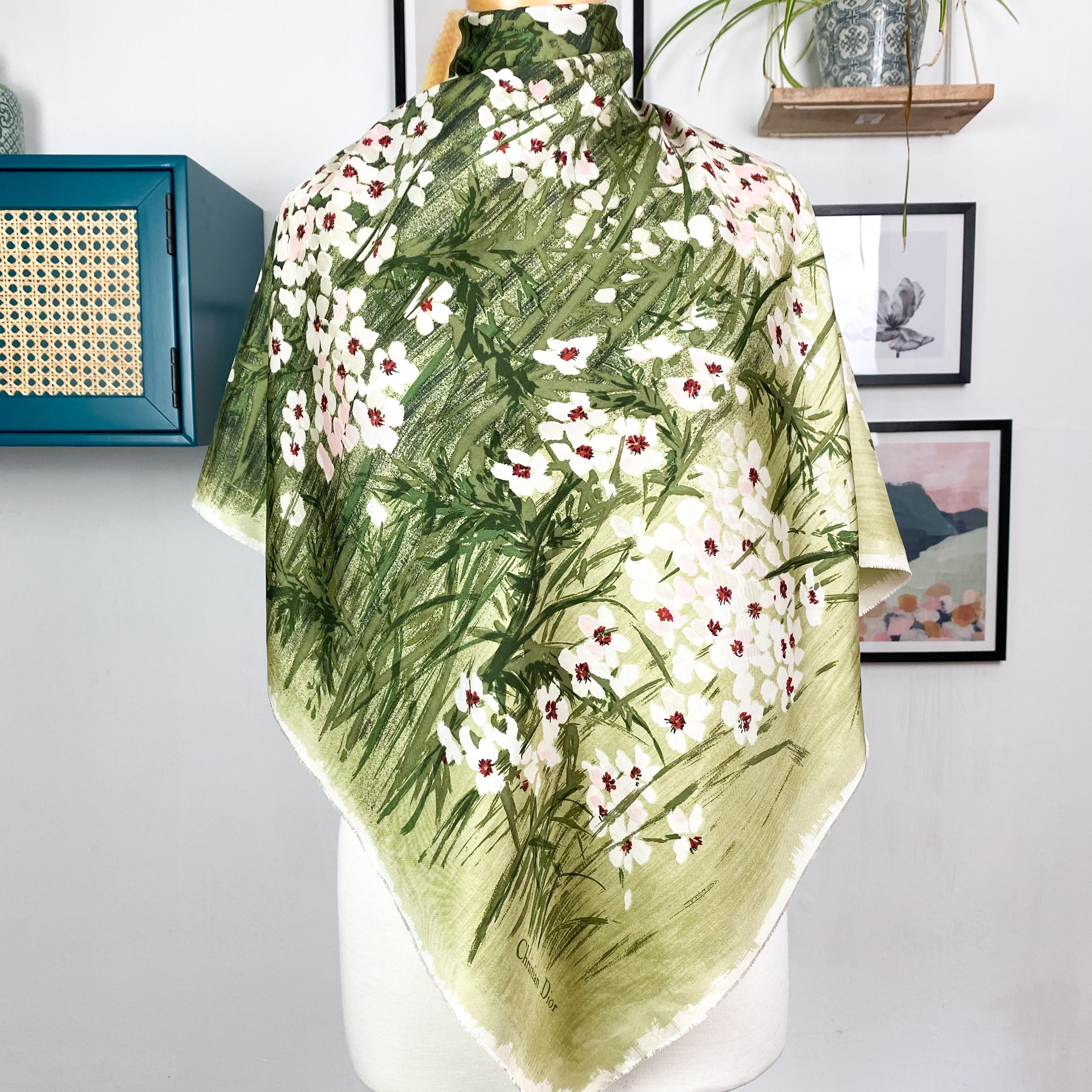 Christian Dior 1970s Floral Vintage Silk Scarf