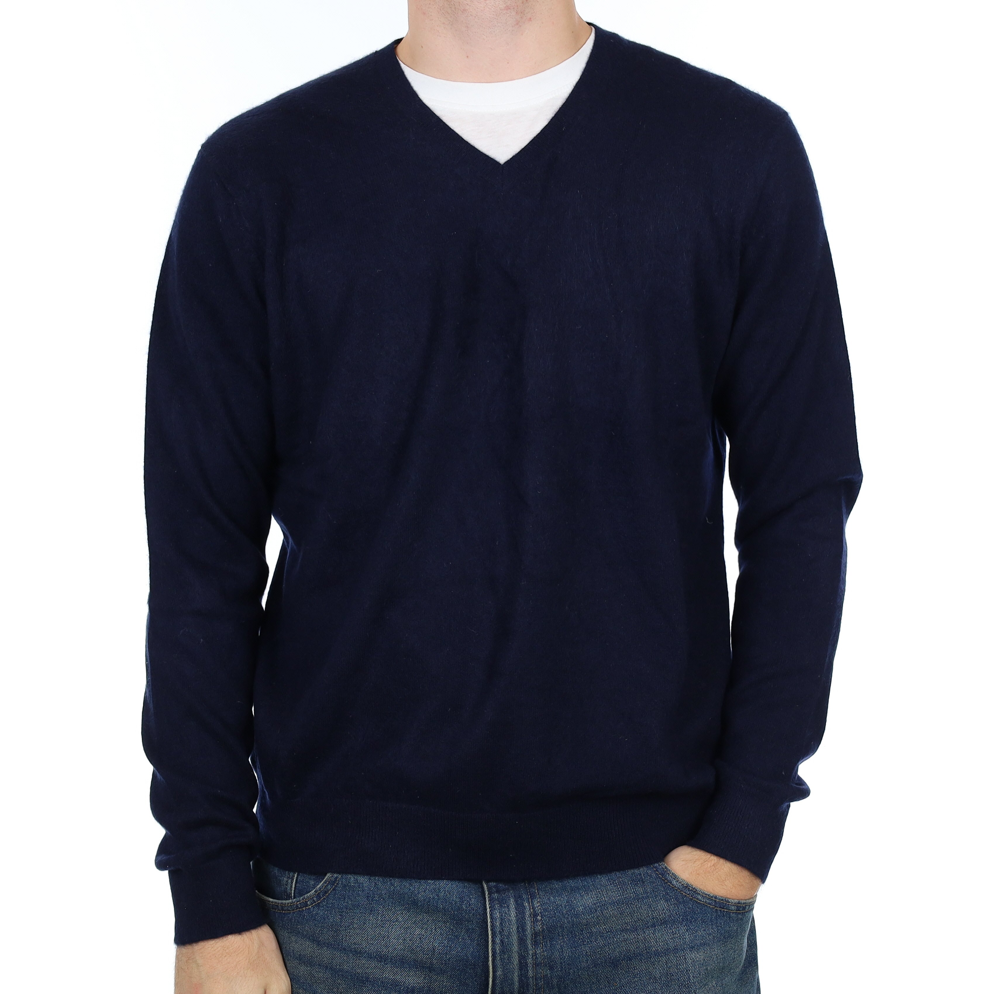 Men’s Navy Cashmere V Neck Jumper Large