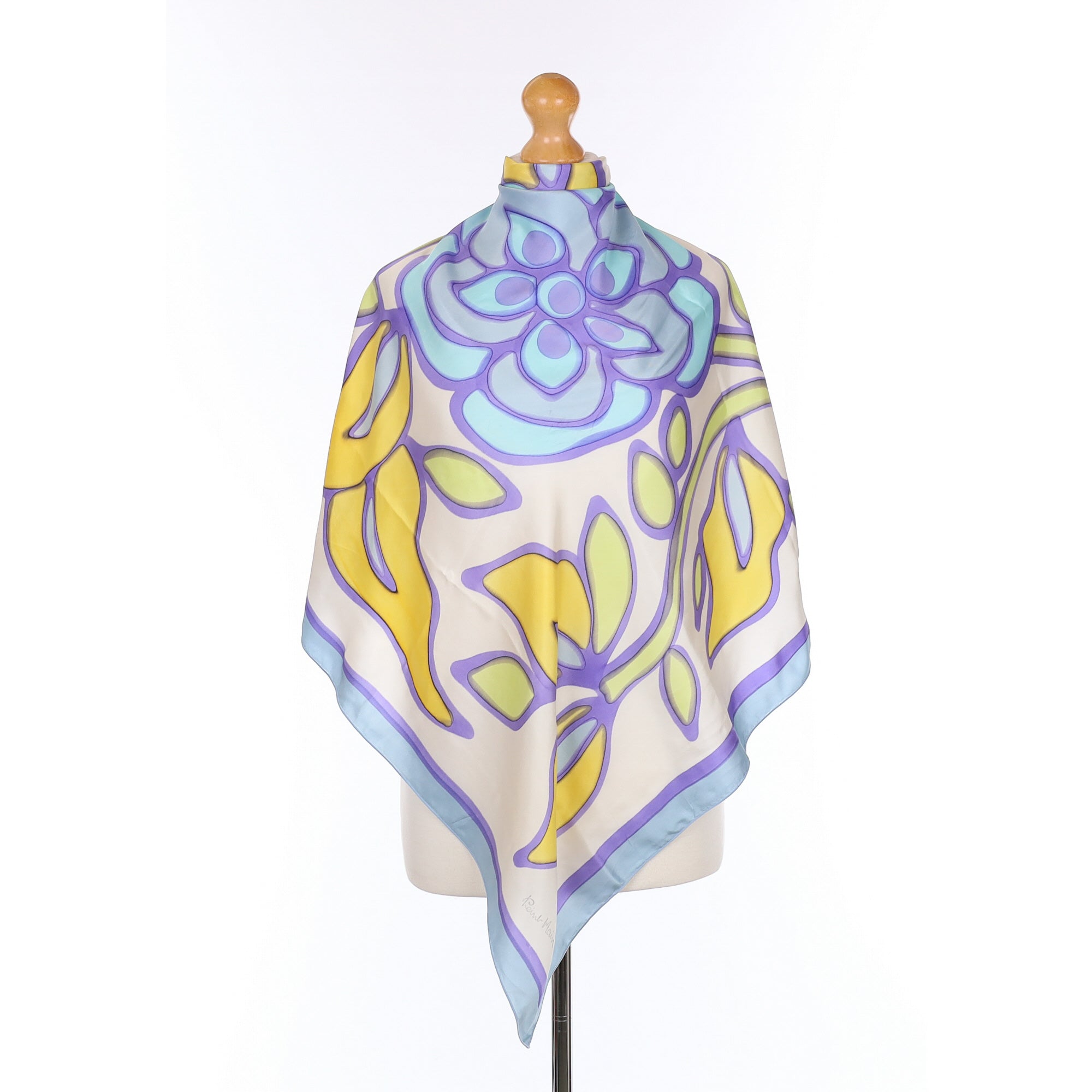 Vivid Abstract Floral Vintage Silk Scarf