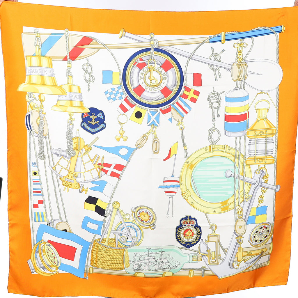 Brand New Gucci Maritime Themed Vintage Silk Scarf