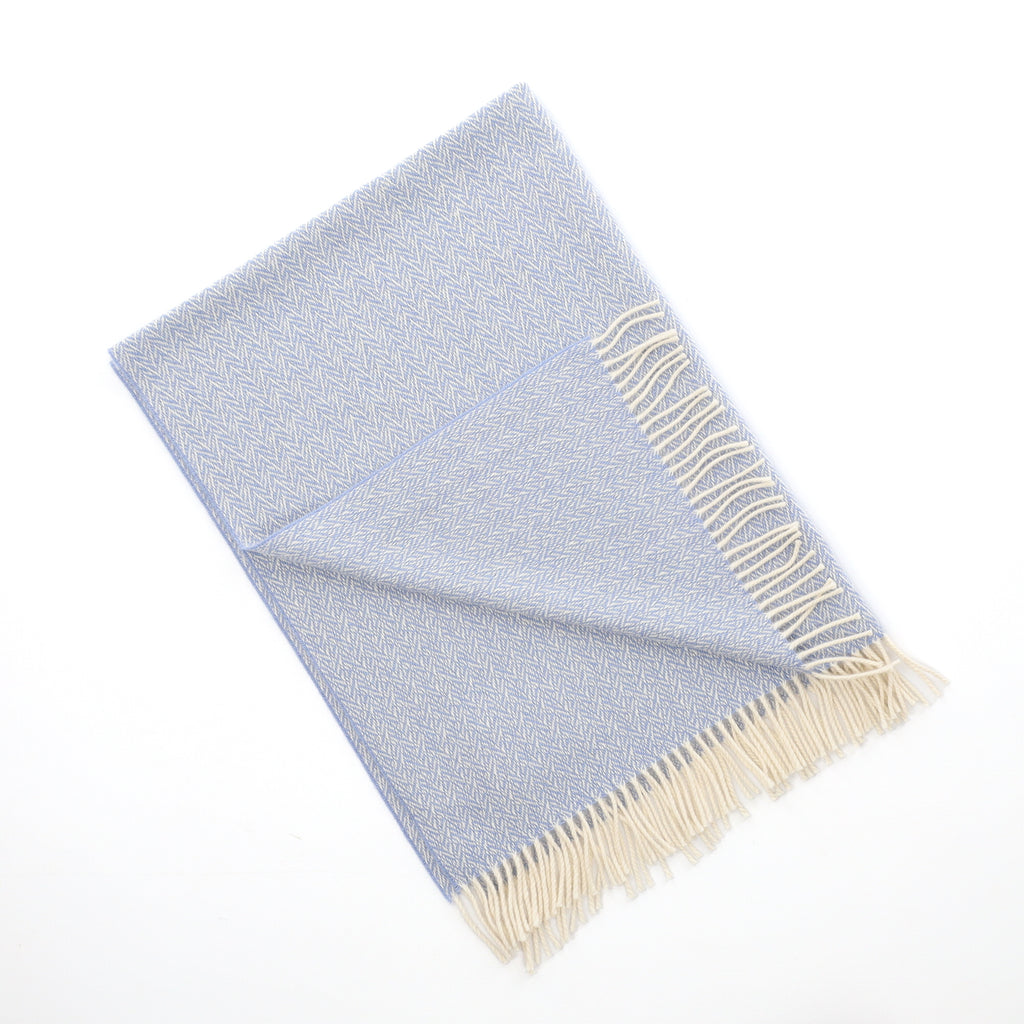 Brand New English Hazy Blue Patterned Luxury Woven Cashmere Cot Baby Blanket