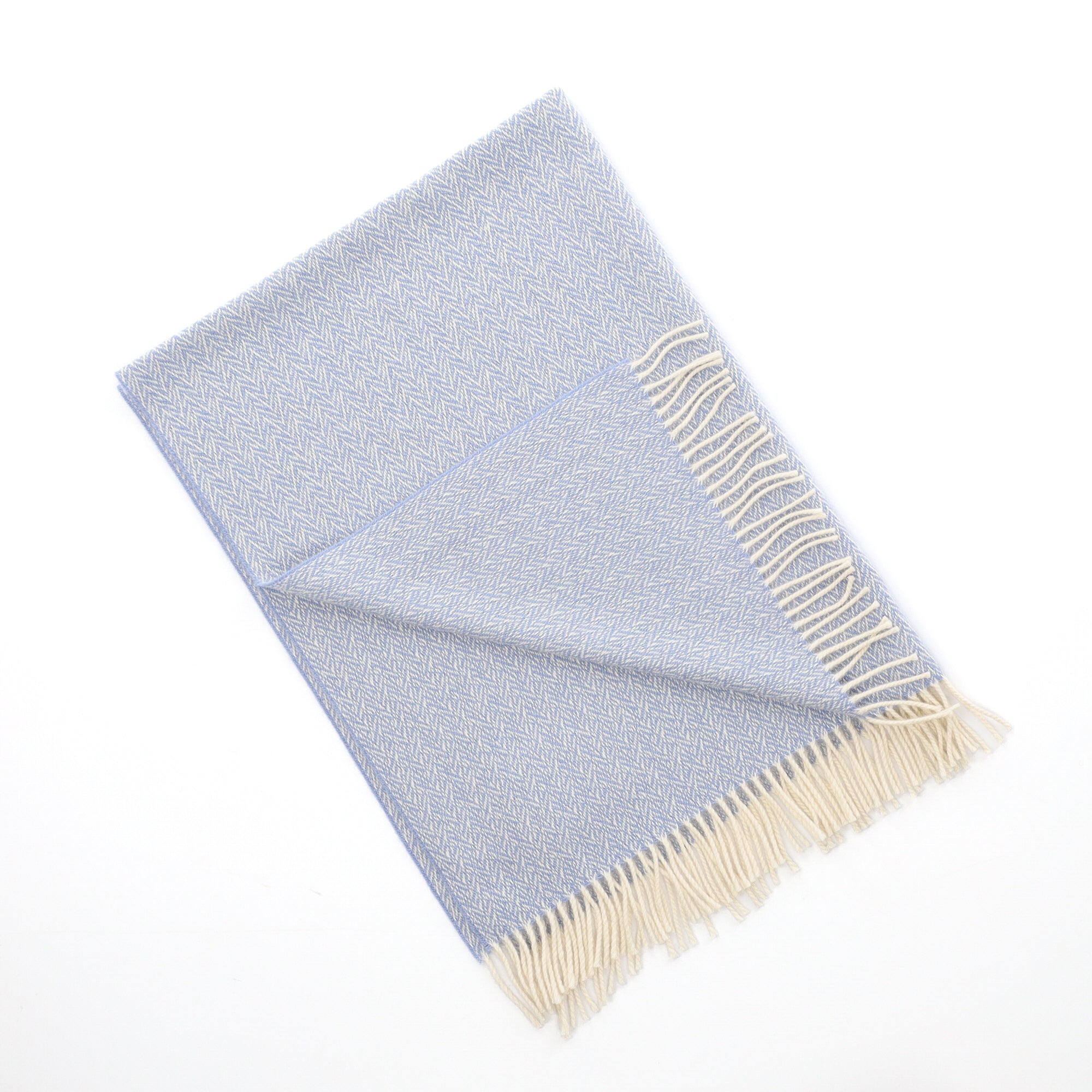 Brand New English Hazy Blue Patterned Luxury Woven Cashmere Cot Blanket