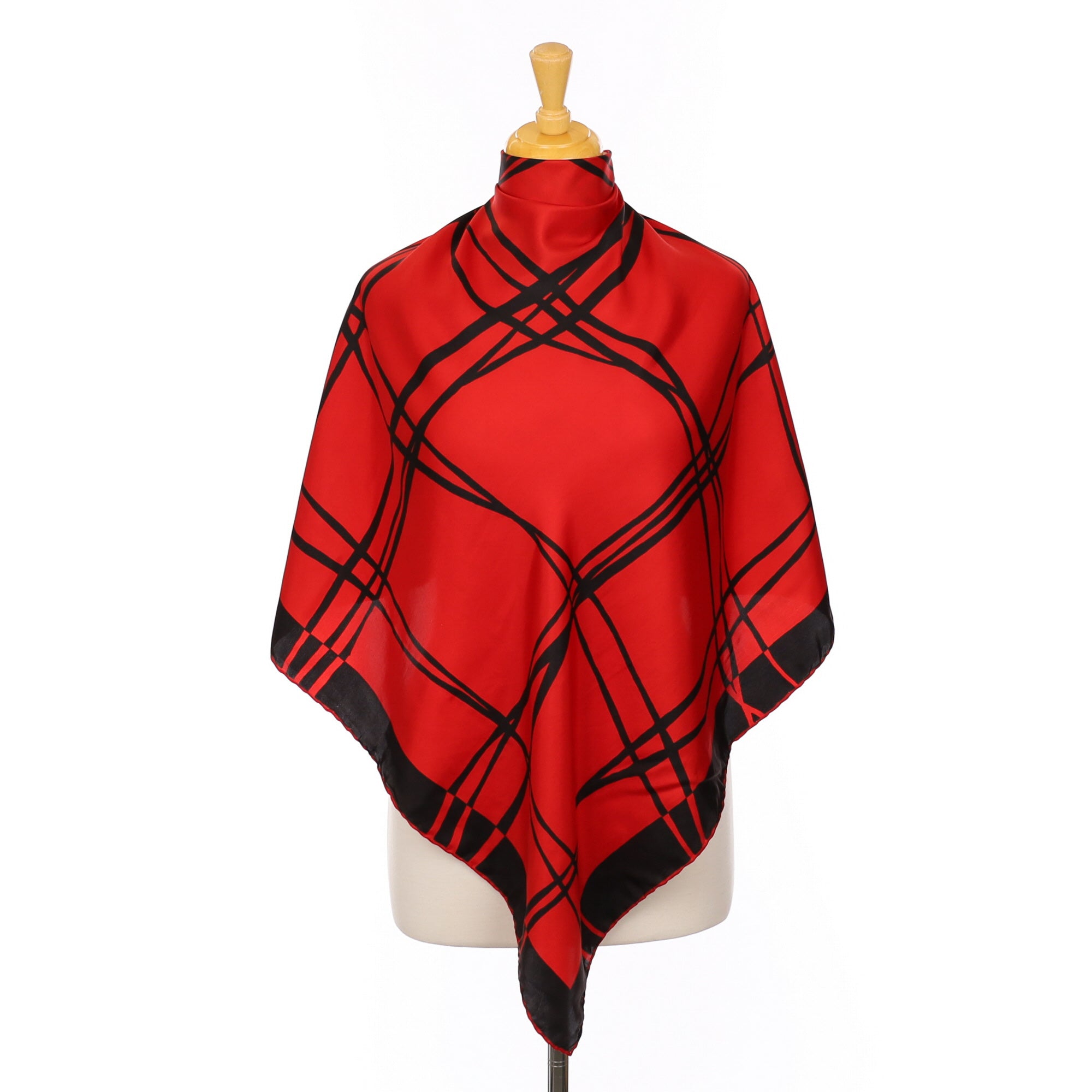Vintage Red and Black Vintage Silk Scarf
