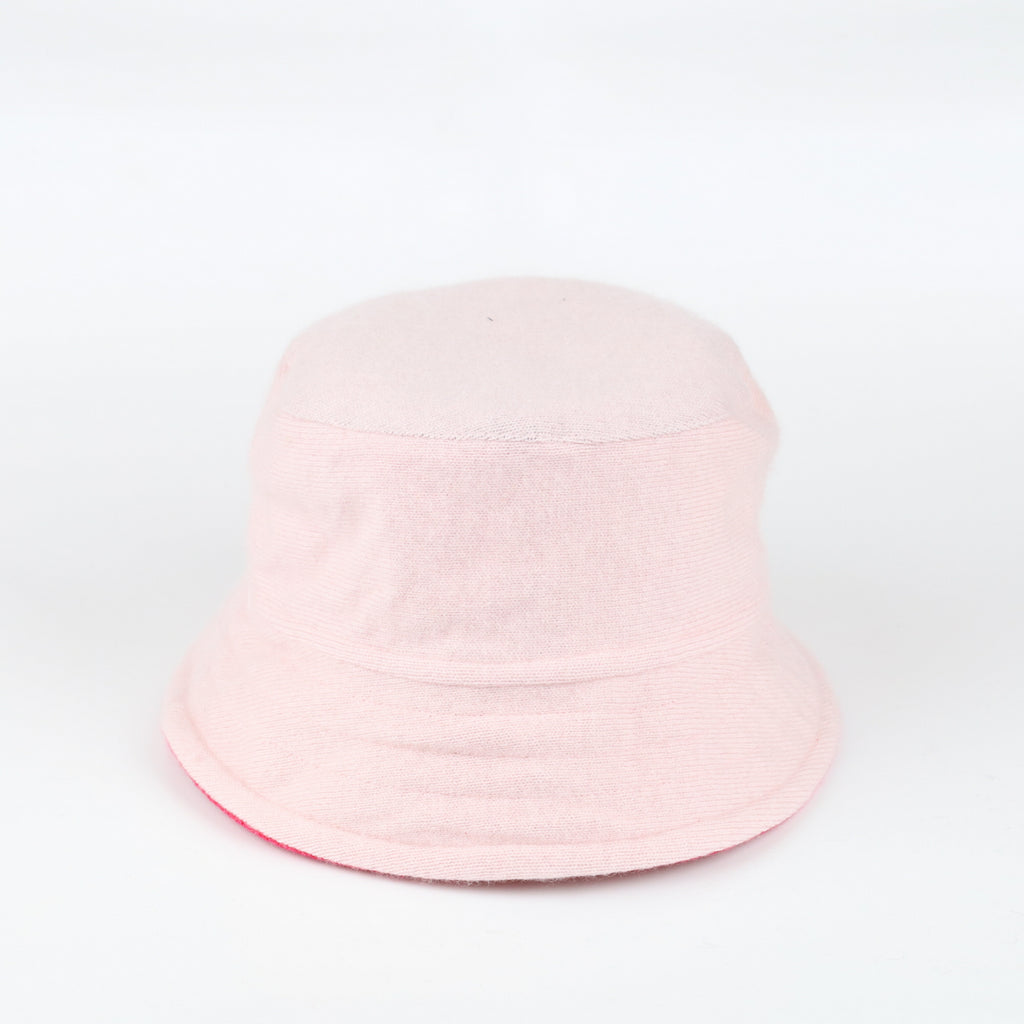 Shell and Hot Pink Reversible Cashmere Bucket Hat Medium