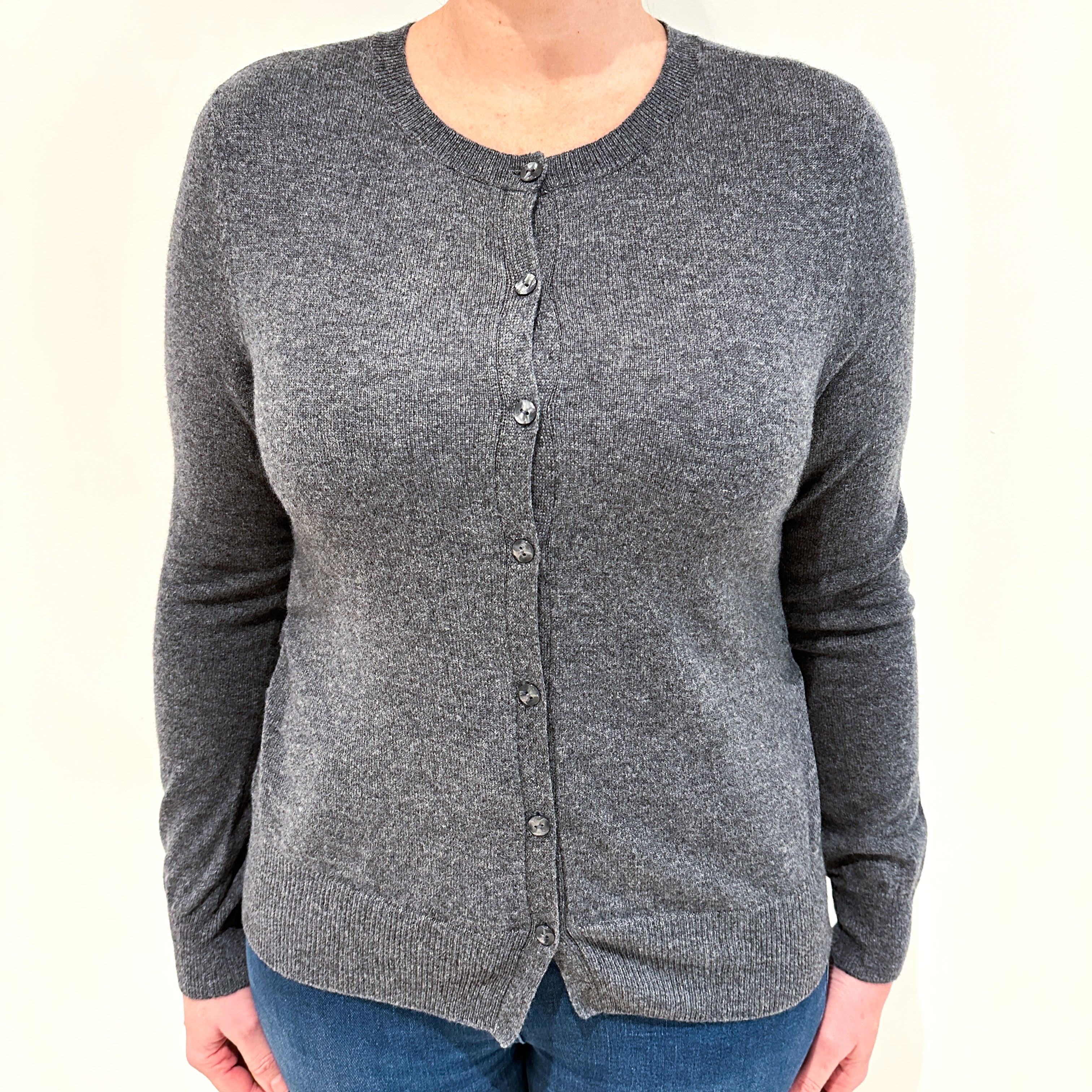 Slate Grey Cashmere Crew Neck Cardigan Large