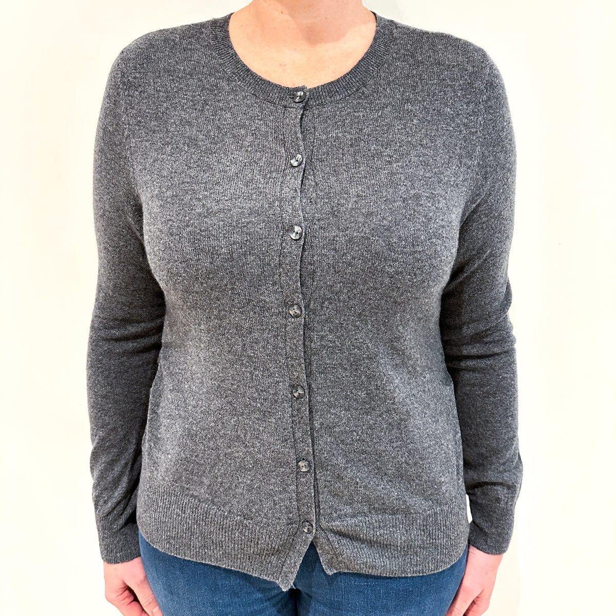 Slate Grey Cashmere Crew Neck Cardigan Large