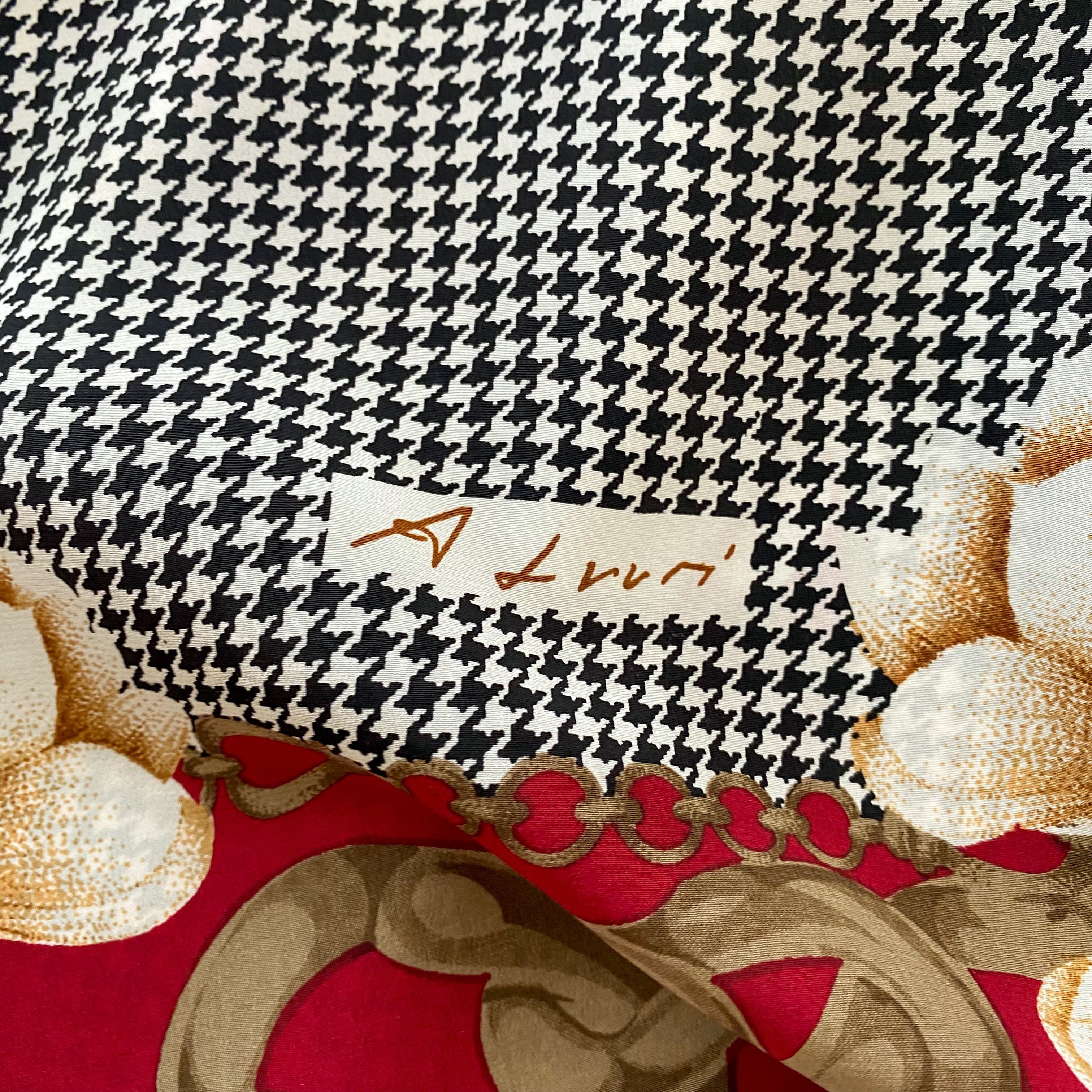 Check and Floral Vintage Silk Scarf