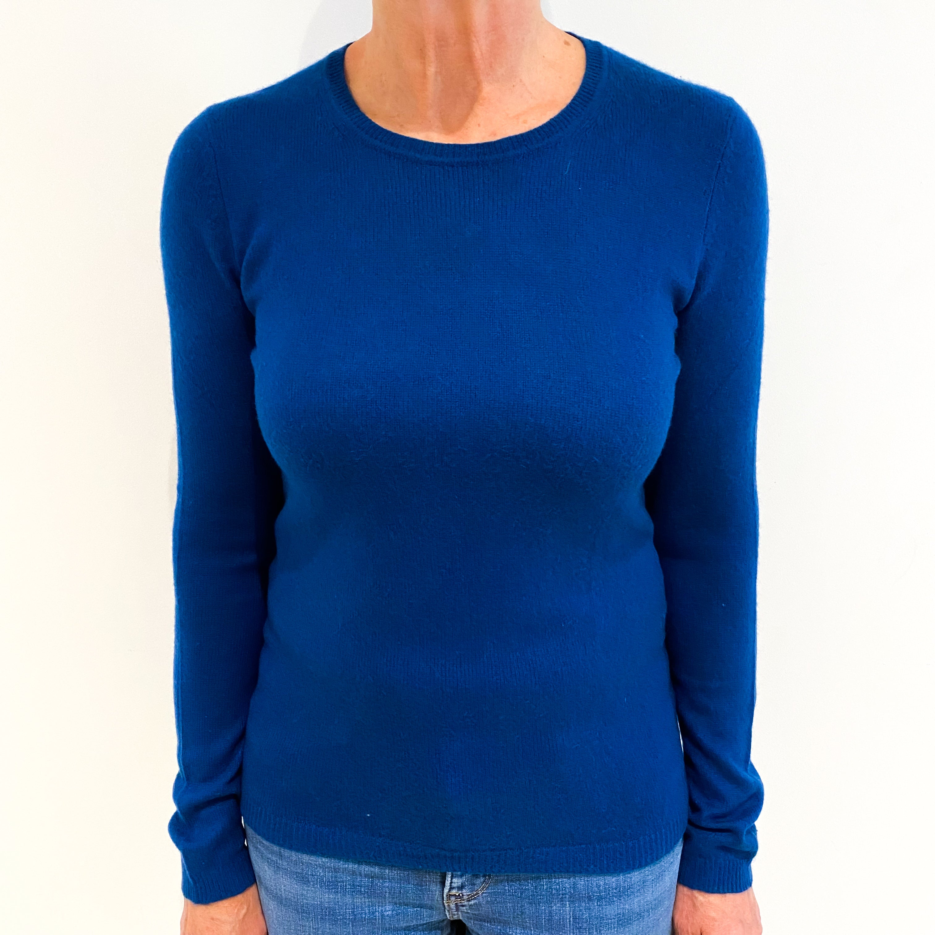 Peacock Blue Cashmere Crew Neck Jumper Medium