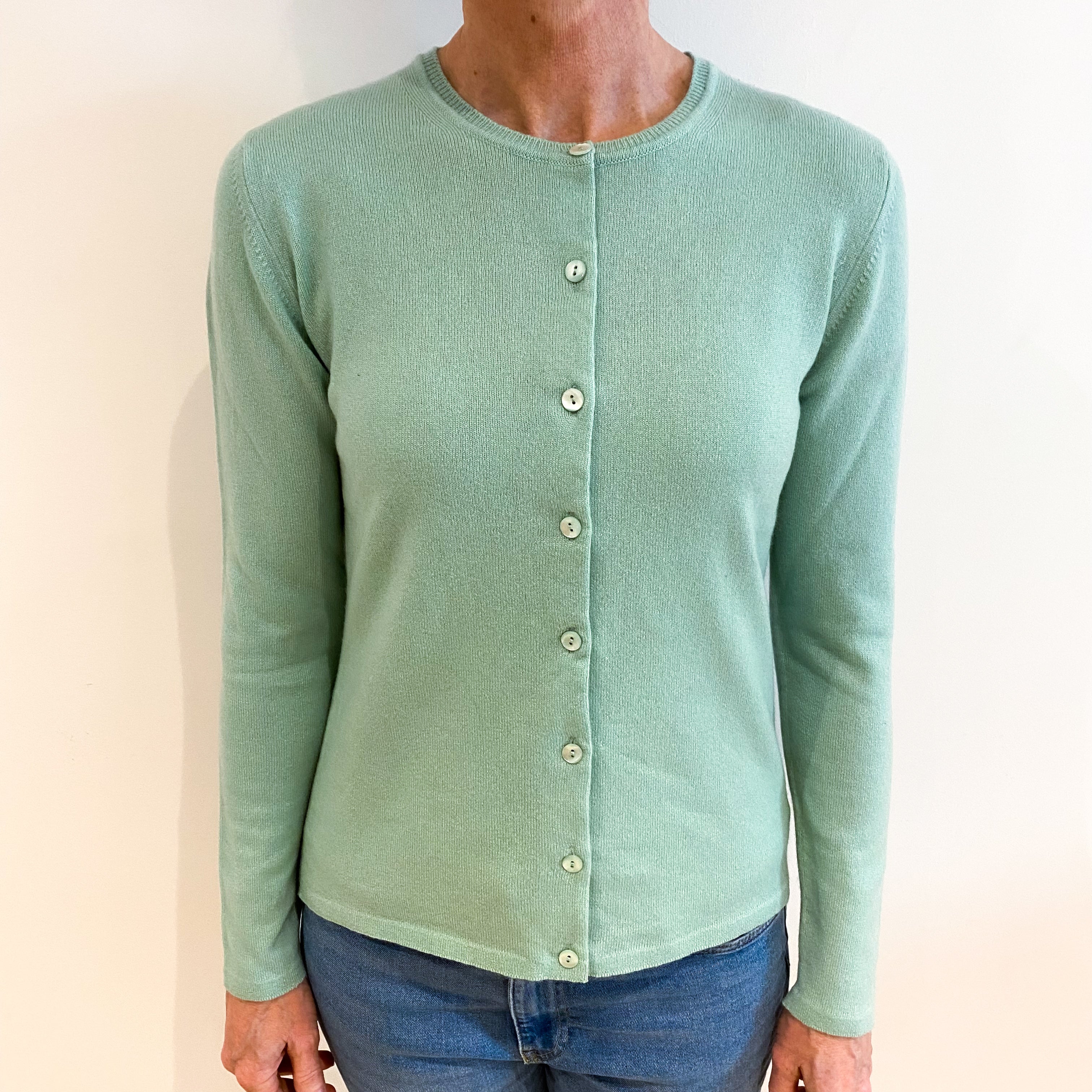 Johnstons Scottish Mint Green Cashmere Cardigan Small
