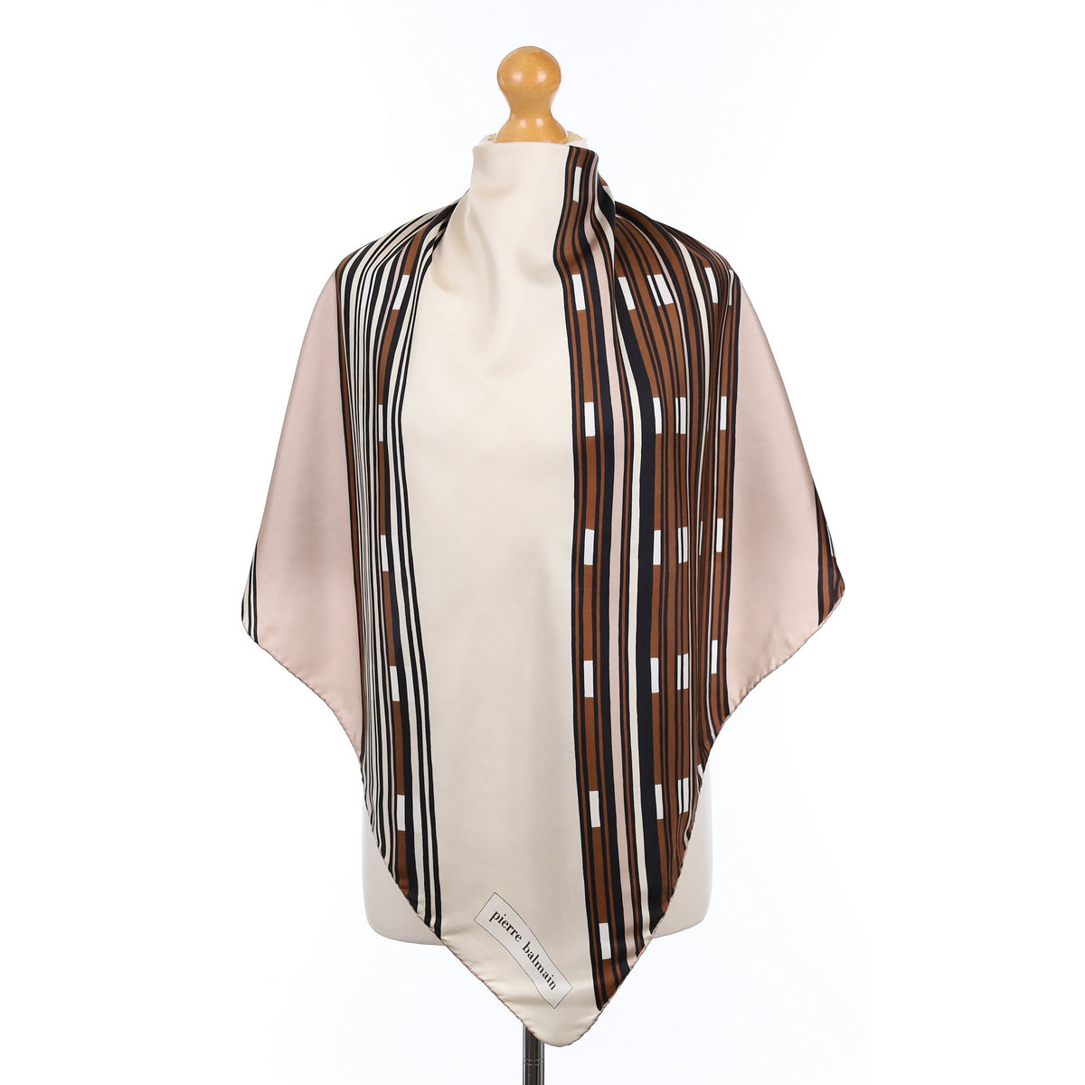 1970’s Pierre Balmain Brown Striped  Vintage Silk Scarf