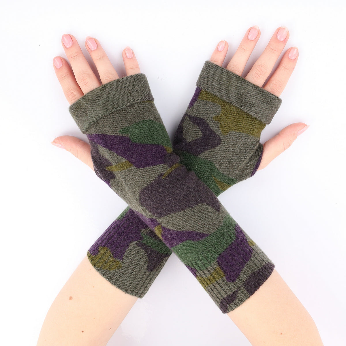 Khaki and Indigo Camouflage Fingerless Gloves