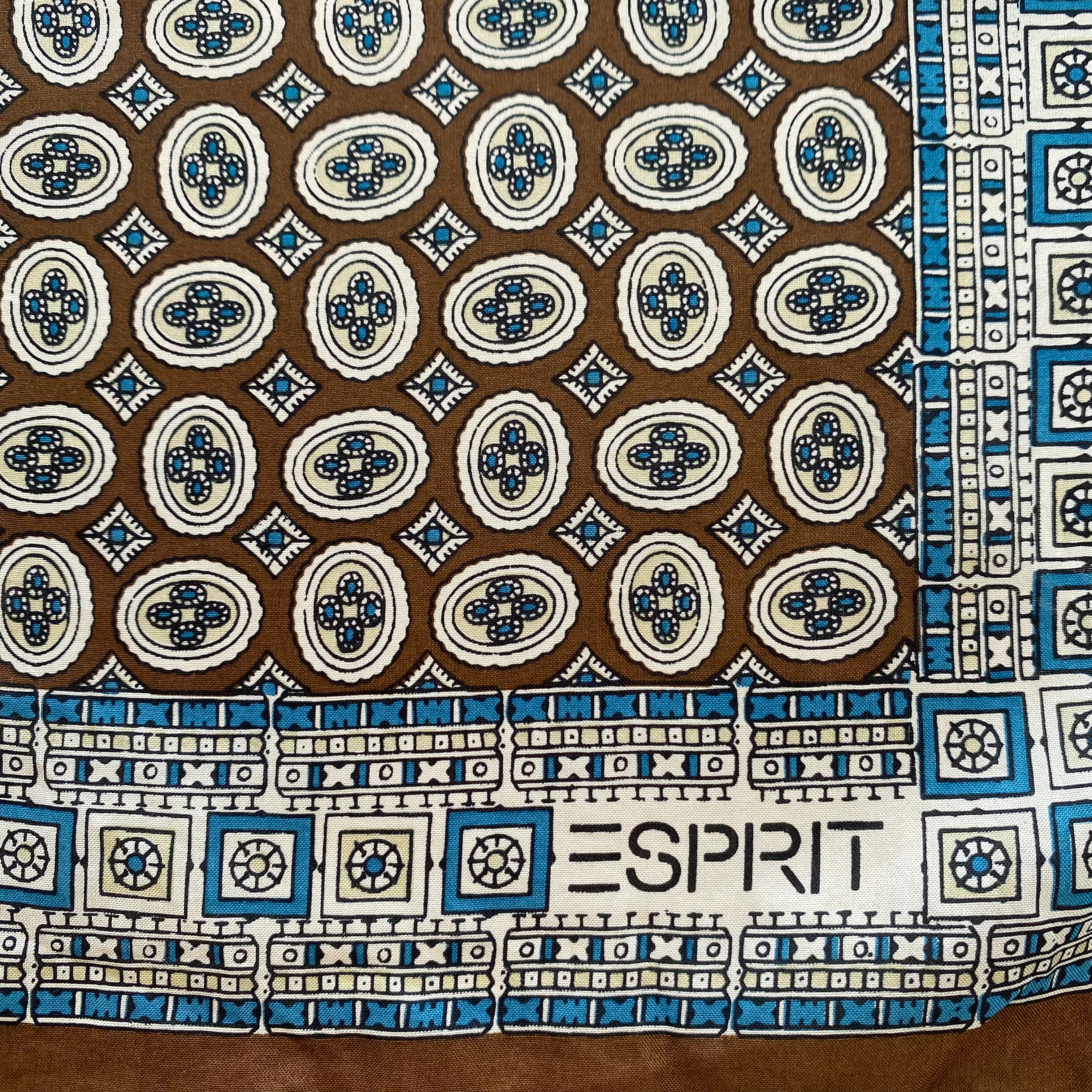 80’s Esprit Brown and Blue Silk Scarf