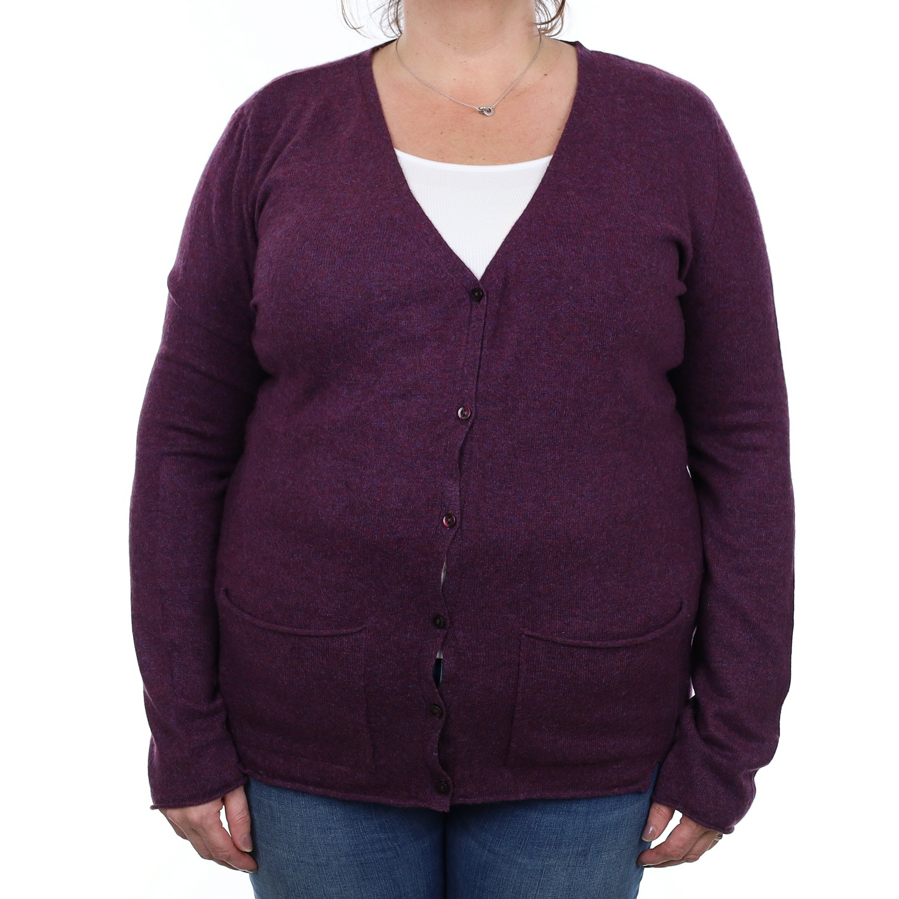 Bramble Purple Cashmere Longline V Neck Cardigan with Pockets Extra Large