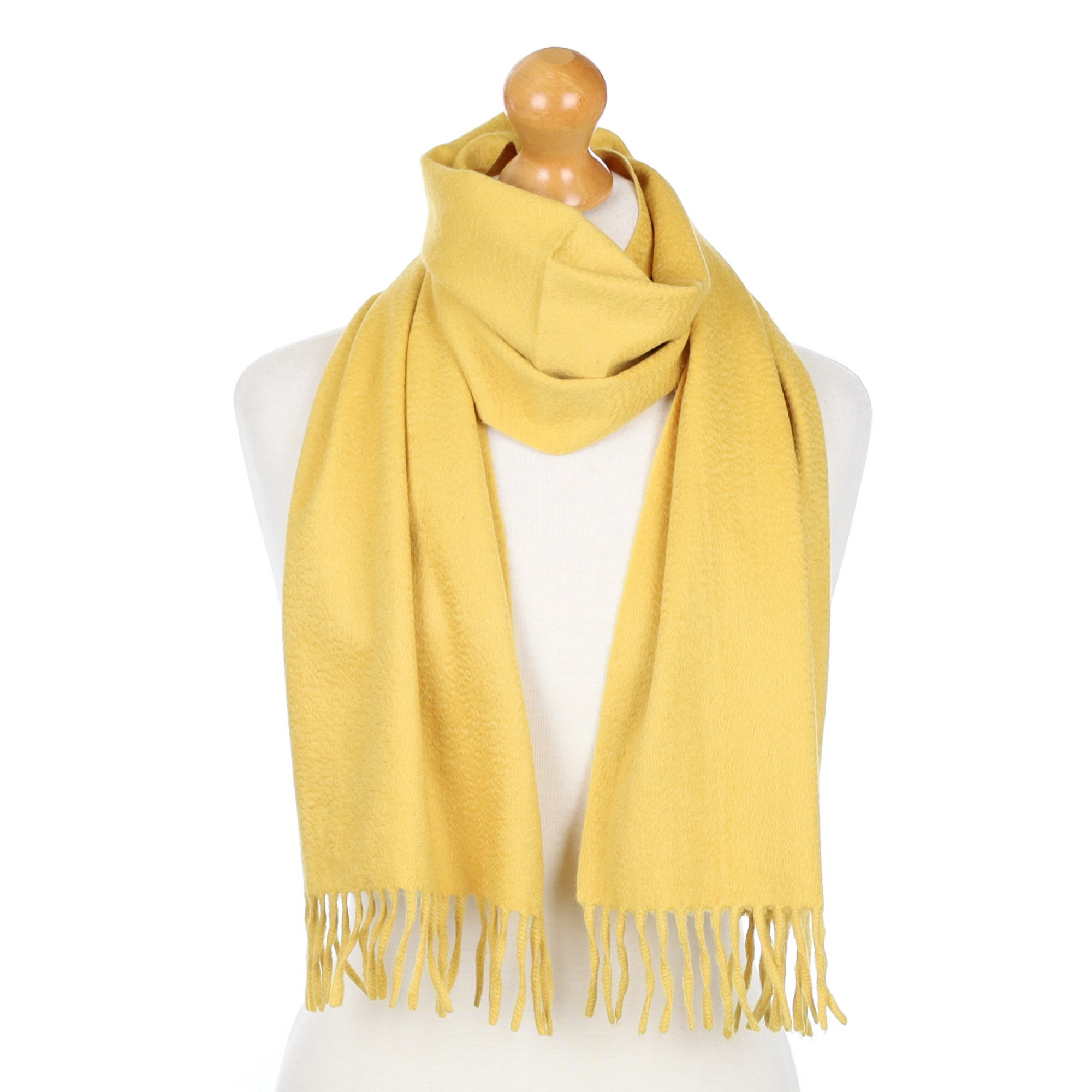 Mustard Yellow Fringed Cashmere Woven Scarf