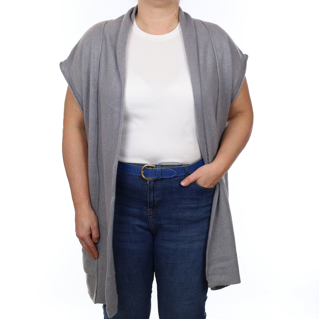 Poetry Grey Heavy Knit Cashmere Capped Sleeve Edge to Edge Cardigan Large