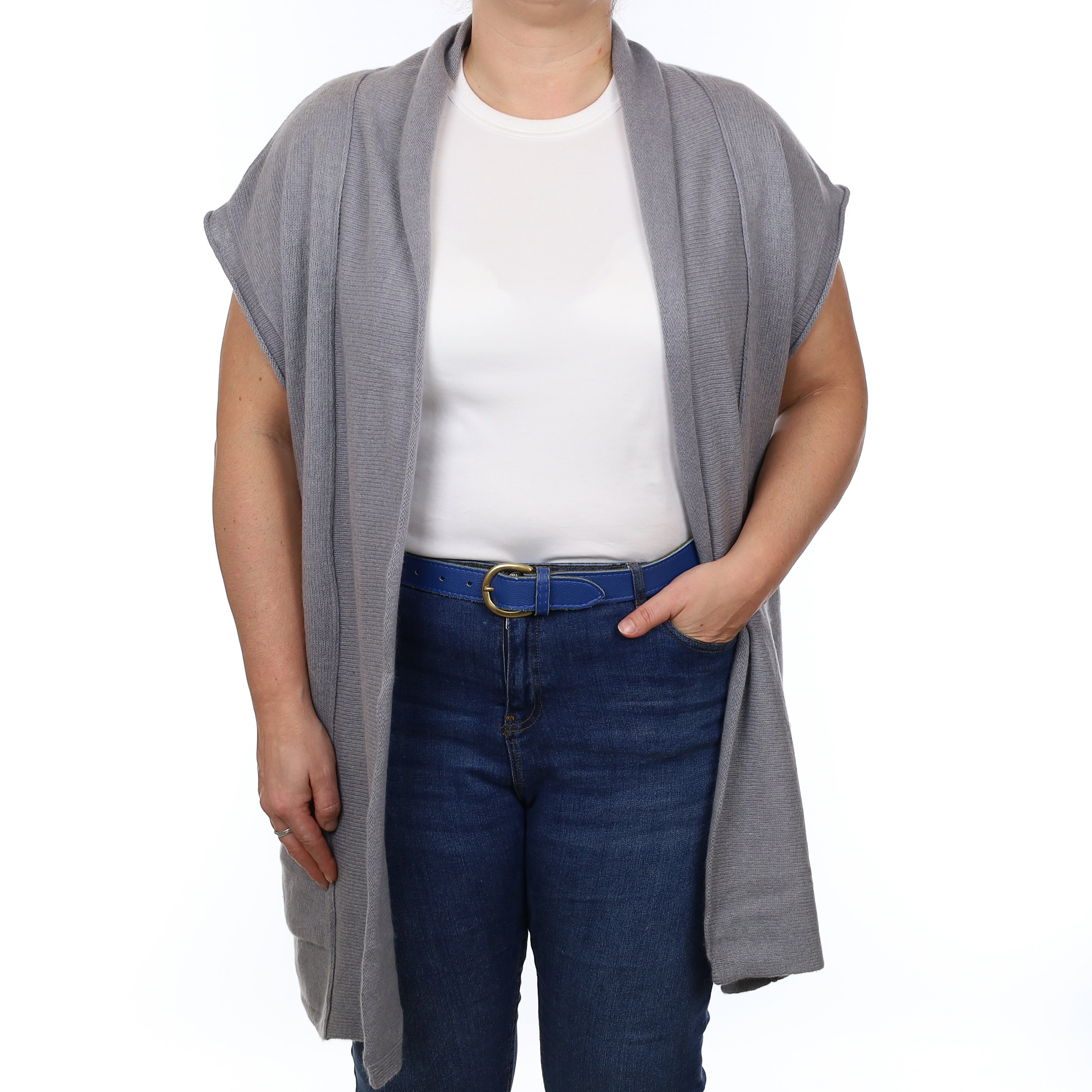 Poetry Grey Heavy Knit Cashmere Capped Sleeve Edge to Edge Cardigan Large