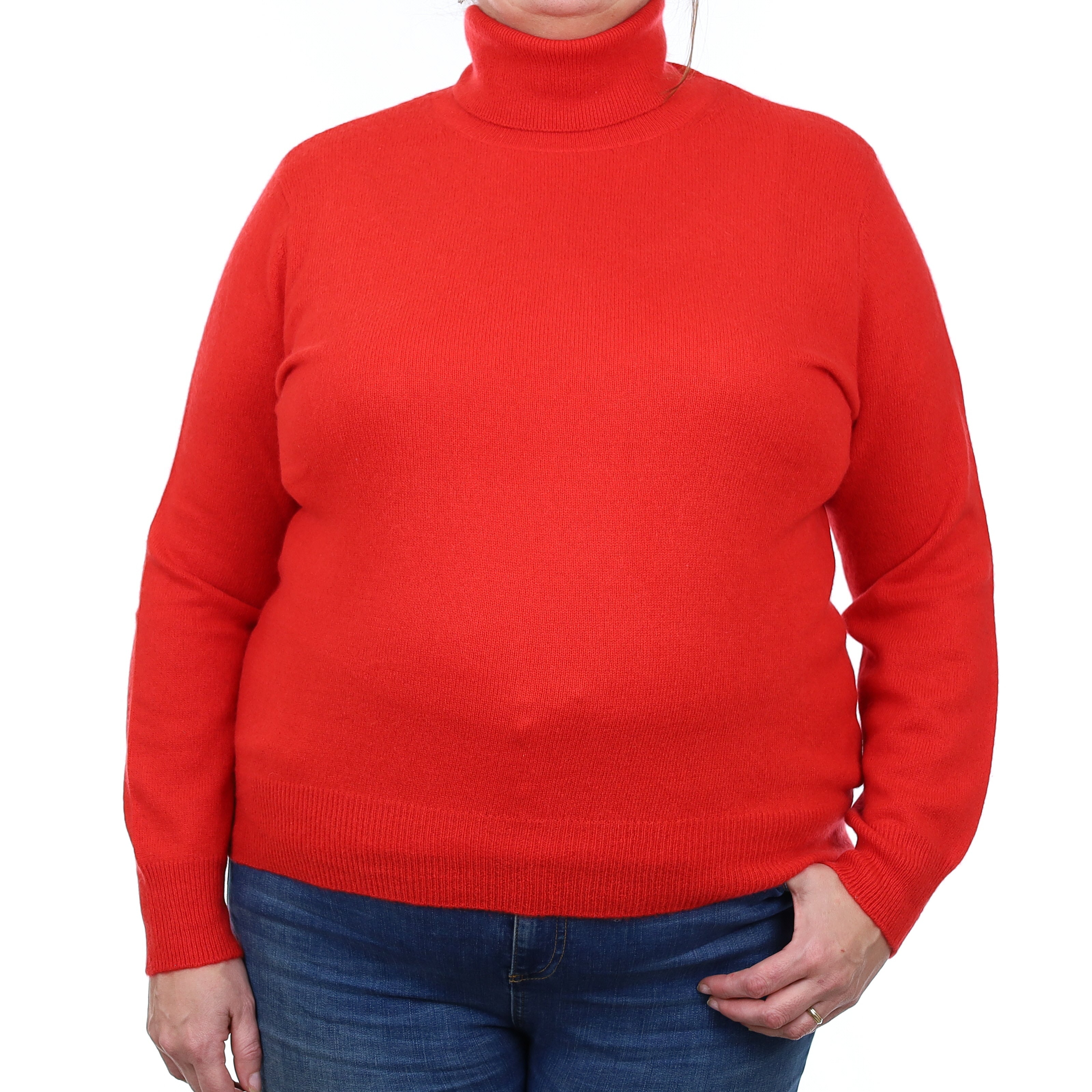 Neiman Marcus Vermillion Red Cashmere Polo Neck Jumper Extra Large