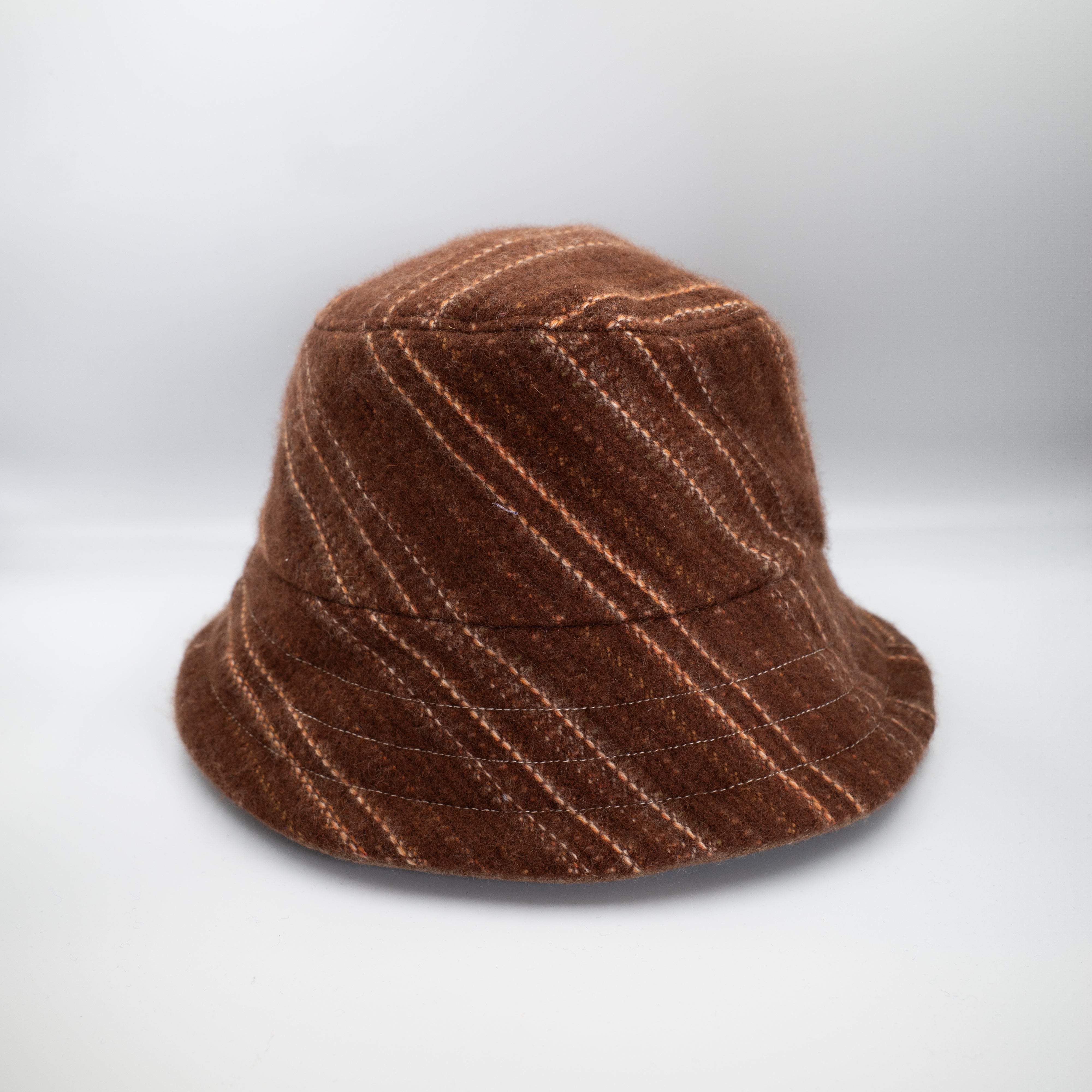 Chocolate Brown Patterned Reversible Cashmere Bucket Hat Large