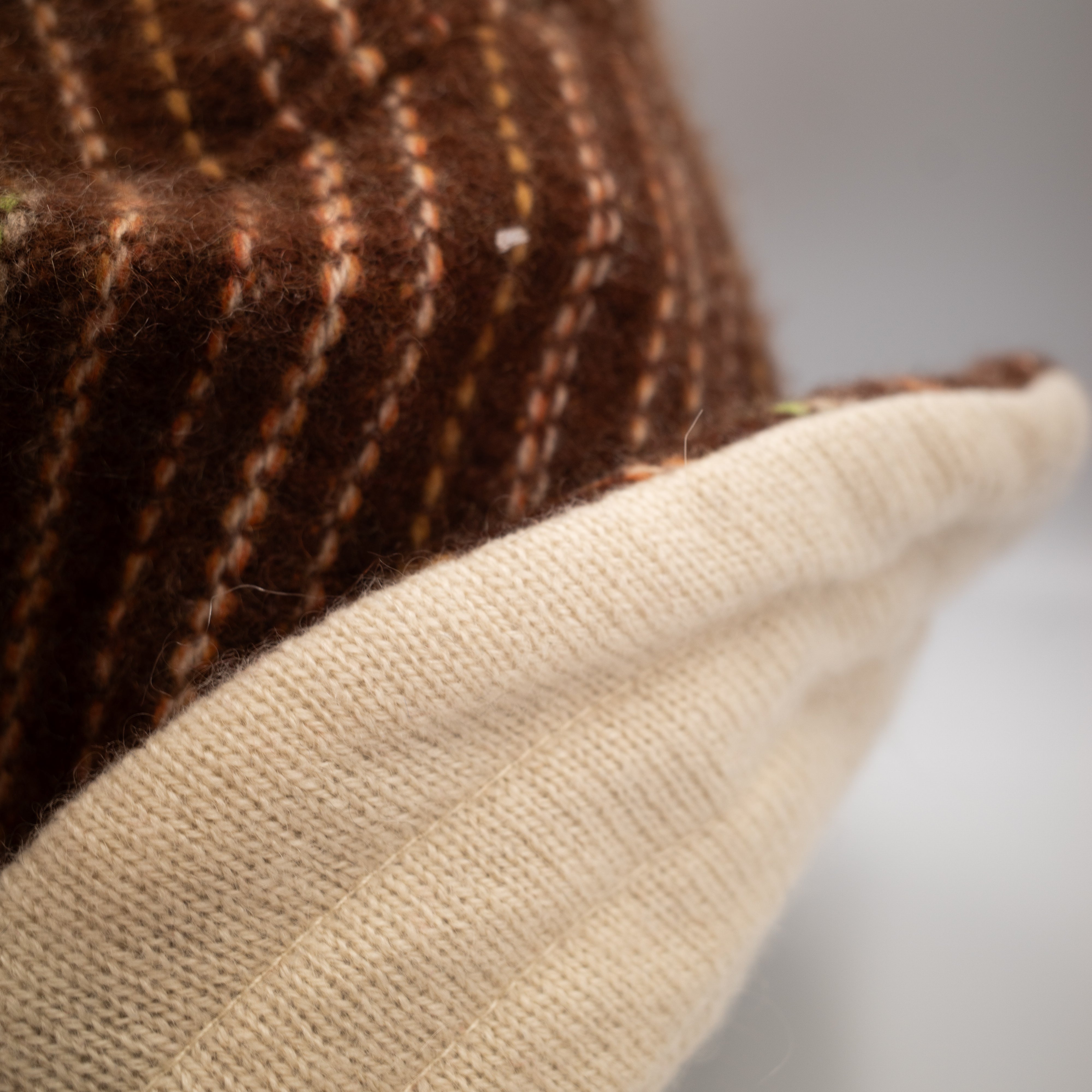 Chocolate Brown Patterned Reversible Cashmere Bucket Hat Medium