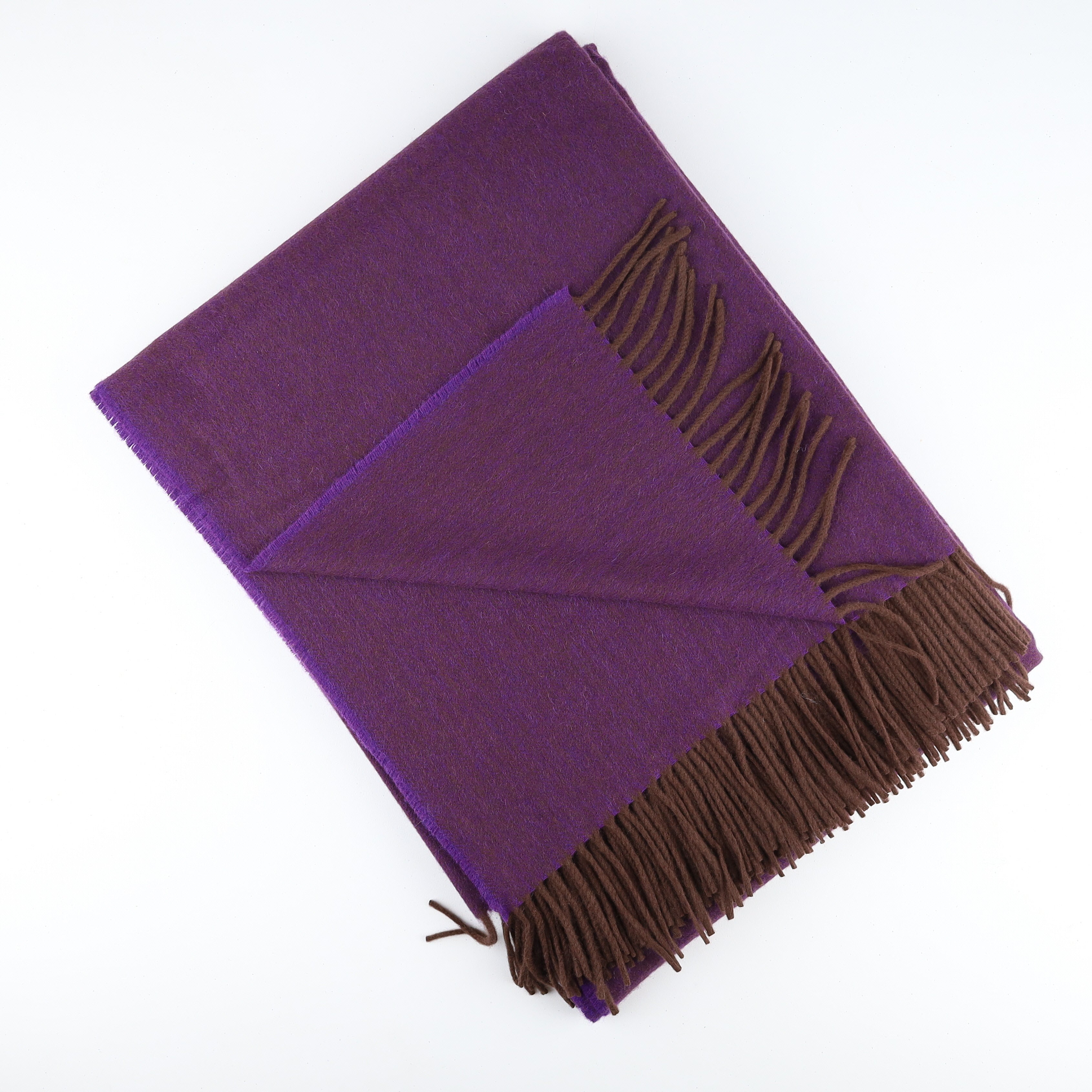 Brand New English Regal Purple and Chocolate Brown Marl Luxury Woven Cashmere Blanket