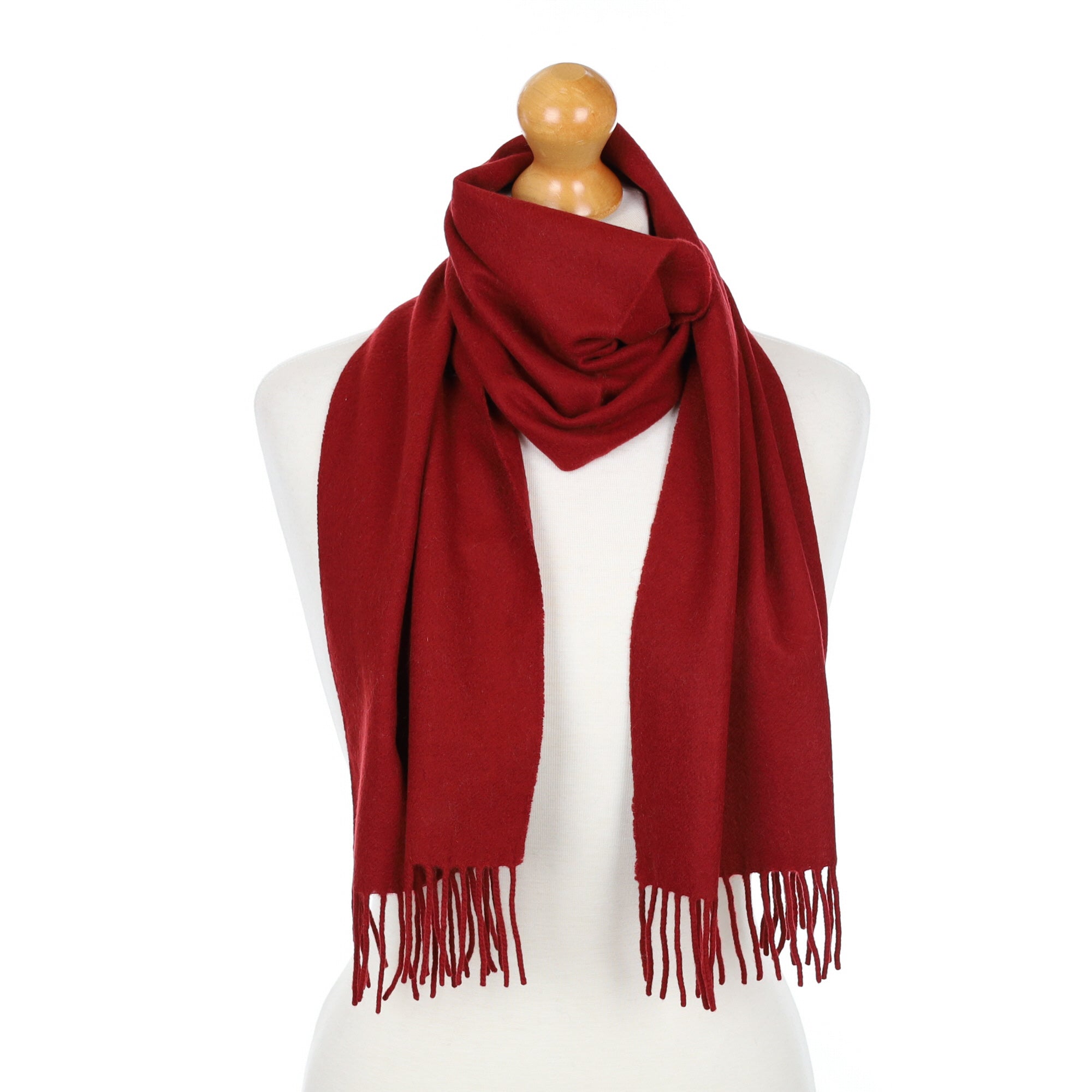 Brick Red Fringed Cashmere Woven Scarf