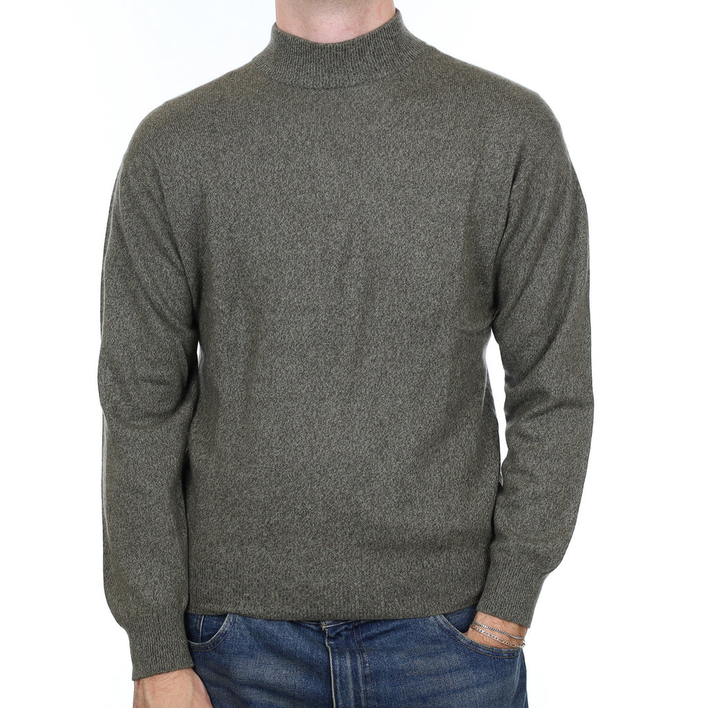 Men’s Khaki Green Marl Cashmere Turtle Neck Jumper Medium