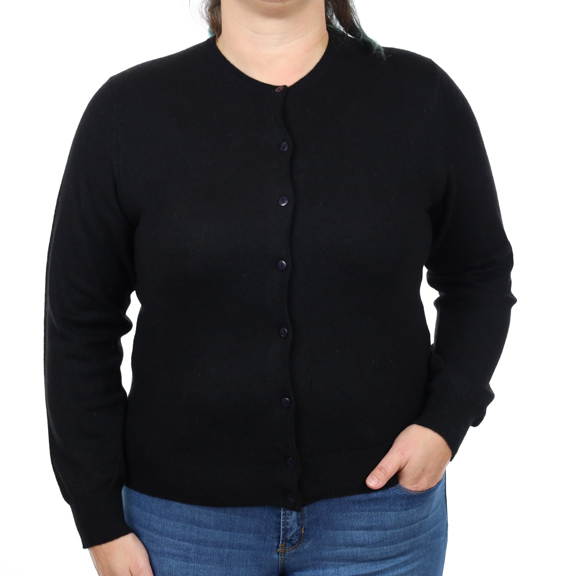 Black Cashmere Crew Neck Cardigan Large