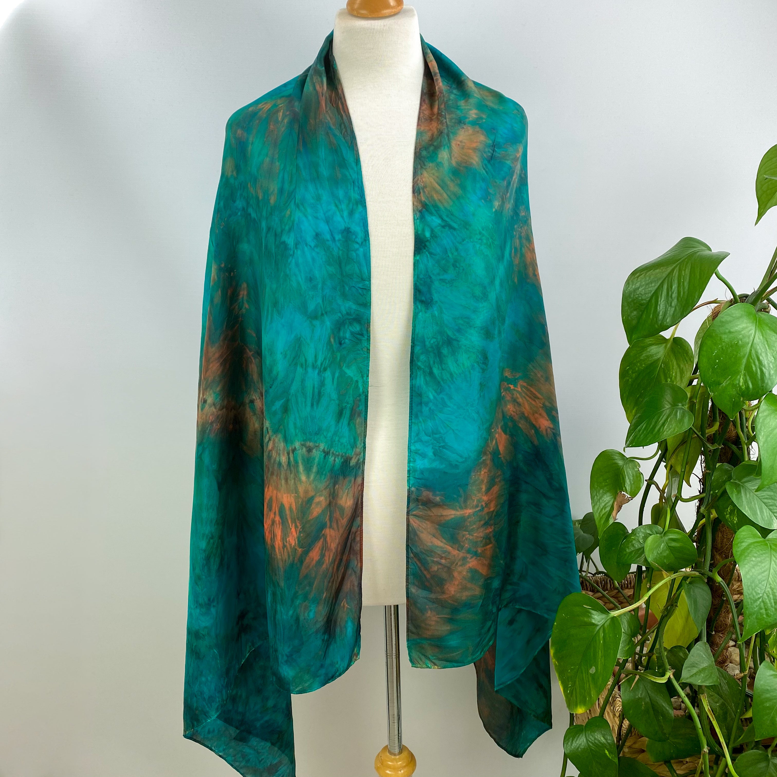 British Tie Dye Green Silk Scarf