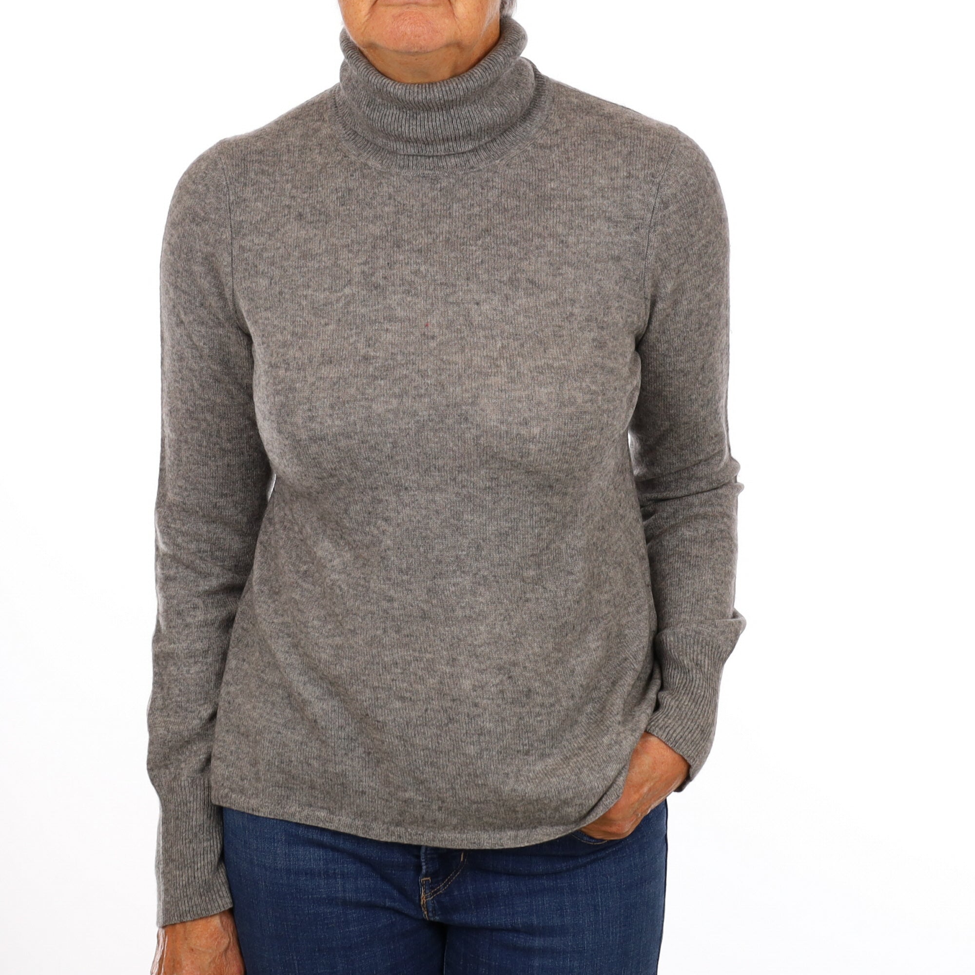 Ash Grey Cashmere Polo Neck Jumper Medium