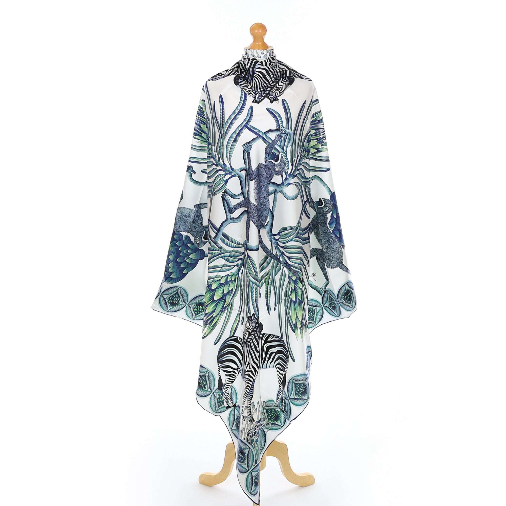 Brand New Bellezza Blue & Green Zebra Design Double Faced Silk Scarf Extra Large DISPATCHED W/C 25th AUGUST