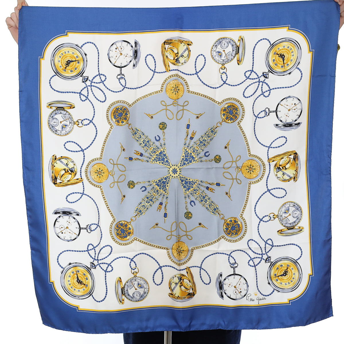Brand New Rolex Blue Pocket Watch Silk Scarf