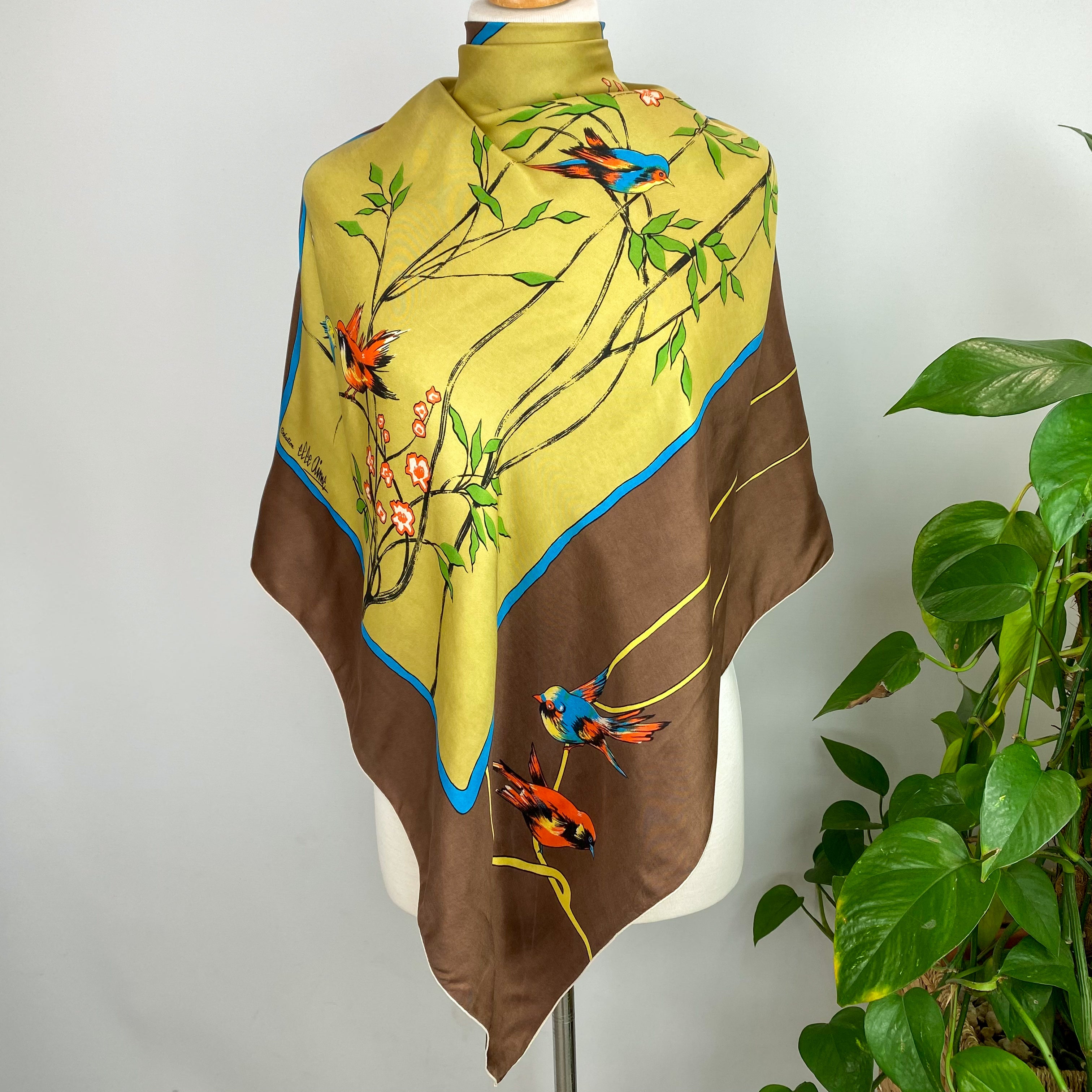 1970’s Birds on Branch French Silk Scarf